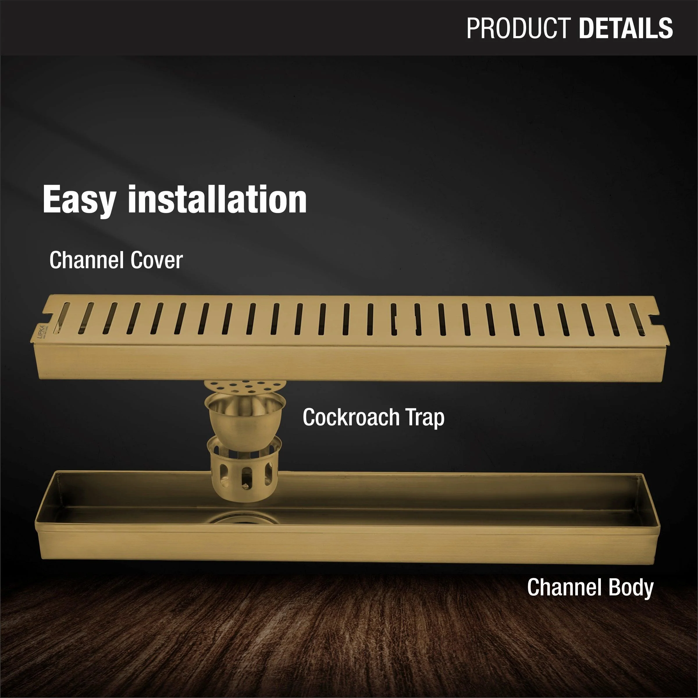Vertical Shower Drain Channel - Yellow Gold (40 x 3 Inches) - LIPKA - Image 3