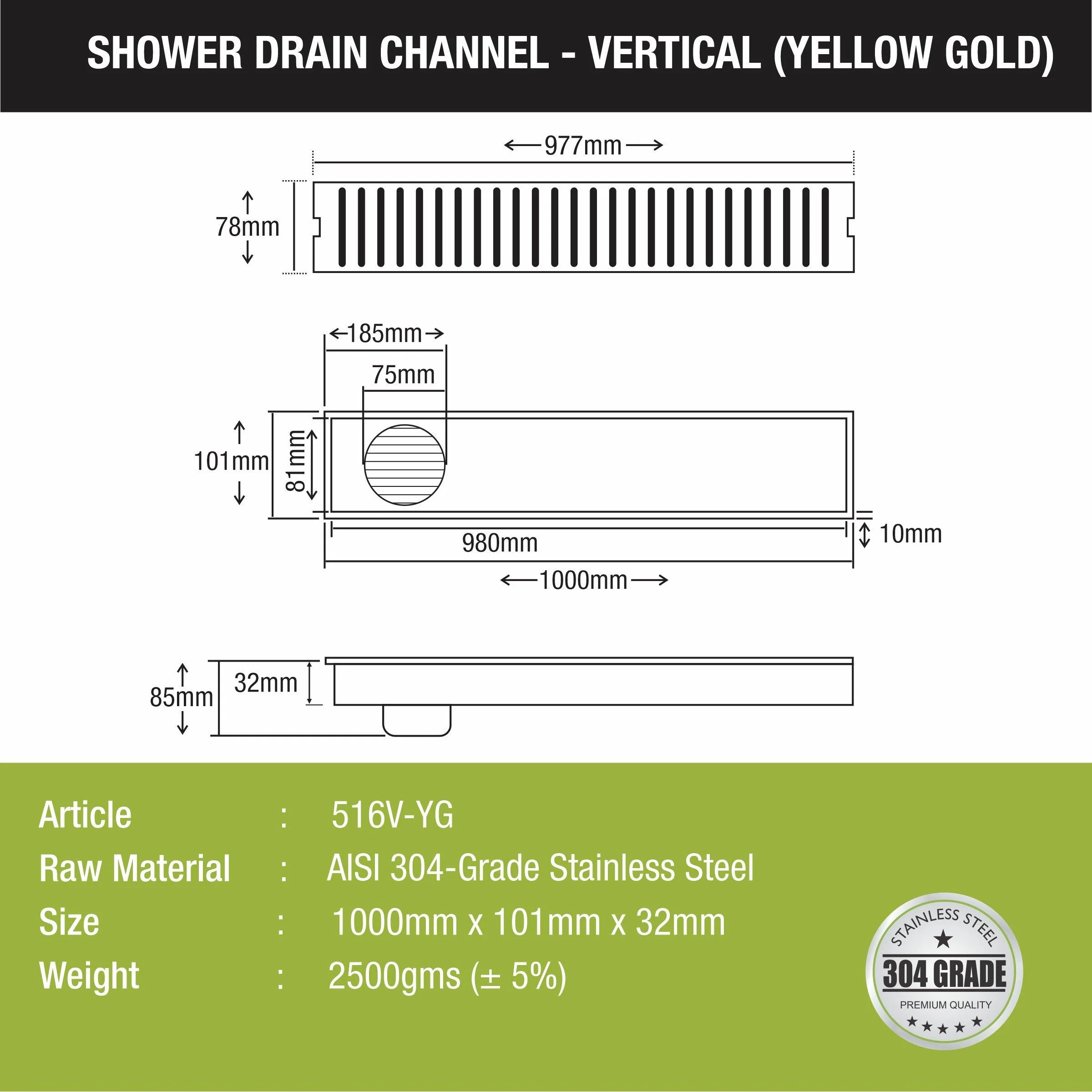 Vertical Shower Drain Channel - Yellow Gold (40 x 4 Inches) - LIPKA - Image 2