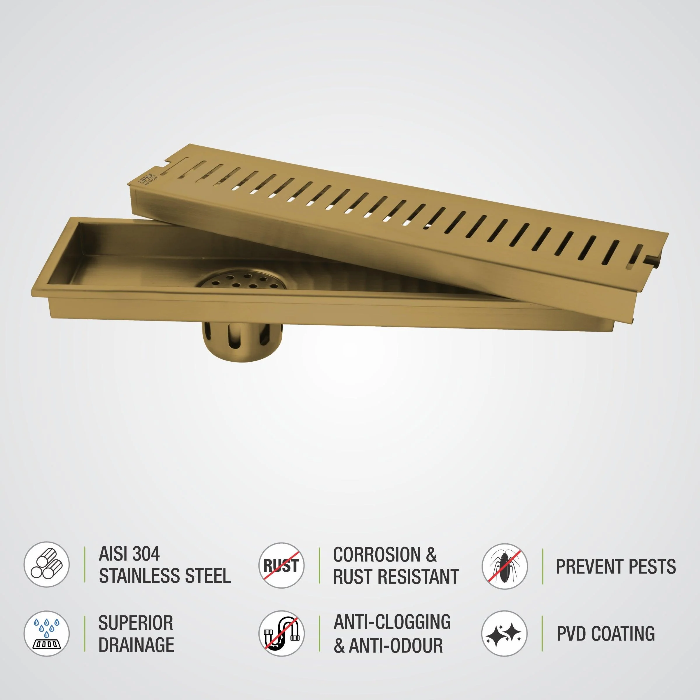 Vertical Shower Drain Channel - Yellow Gold (40 x 4 Inches) - LIPKA - Image 4