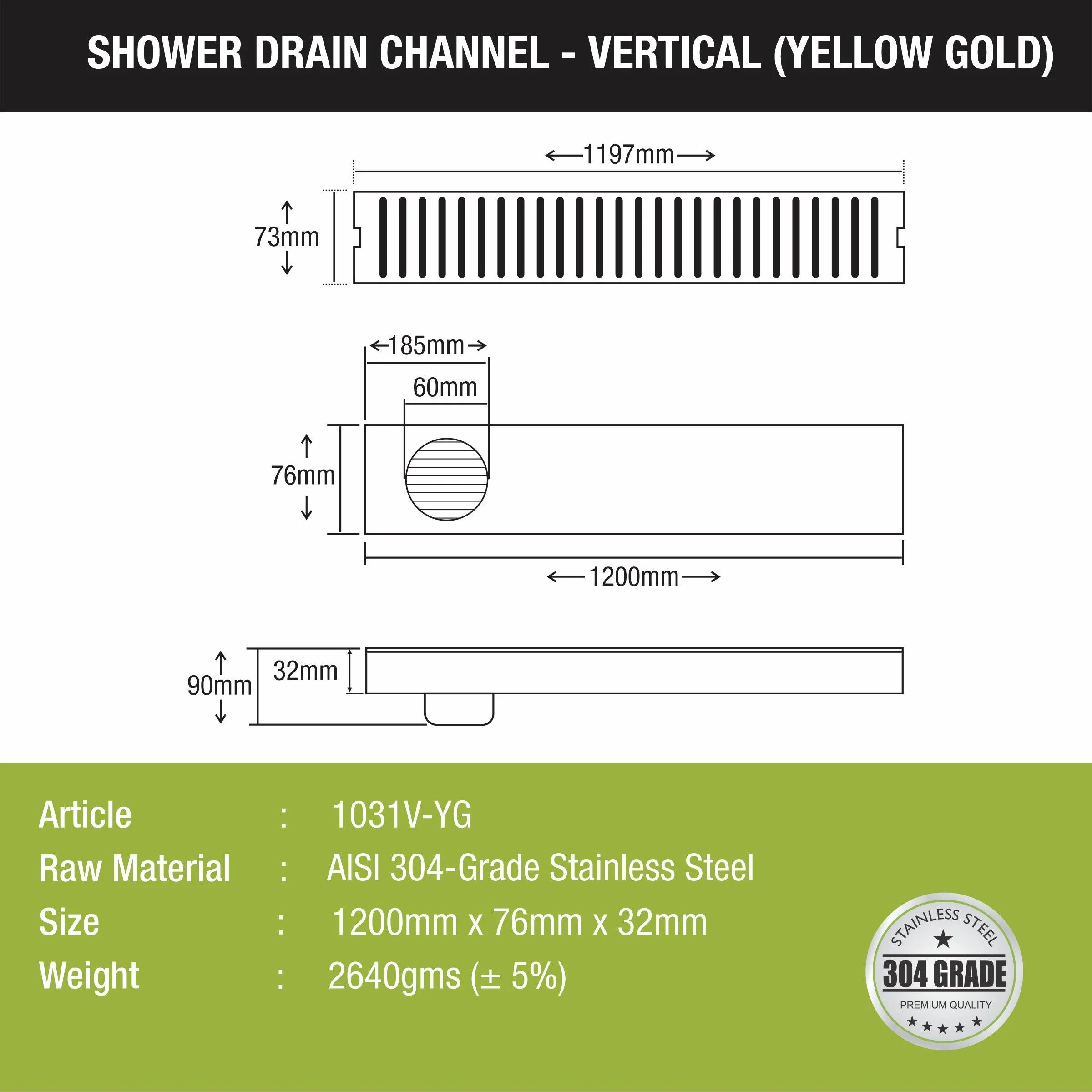 Vertical Shower Drain Channel - Yellow Gold (48 x 3 Inches) - LIPKA - Image 2
