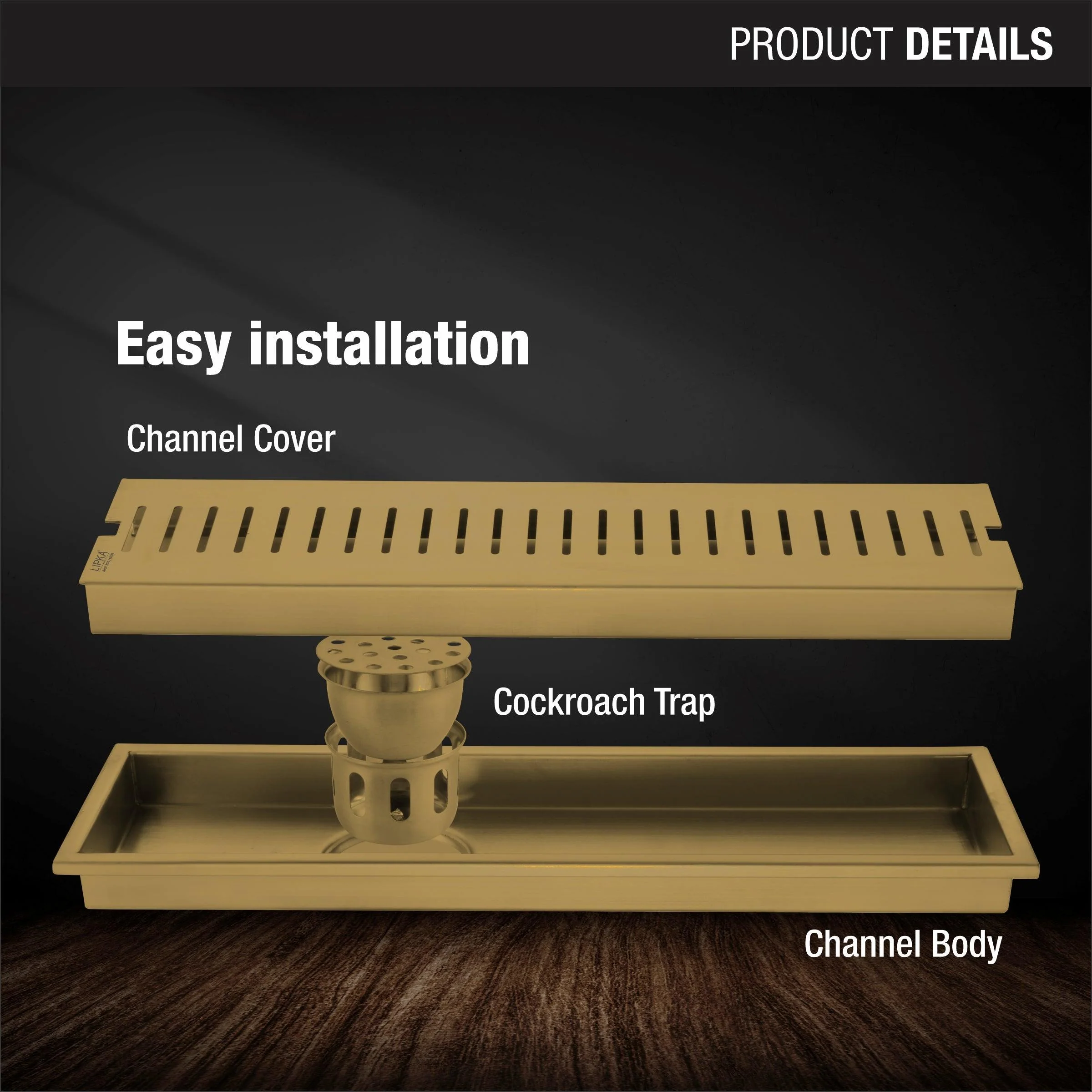 Vertical Shower Drain Channel - Yellow Gold (48 x 4 Inches) - LIPKA - Image 3