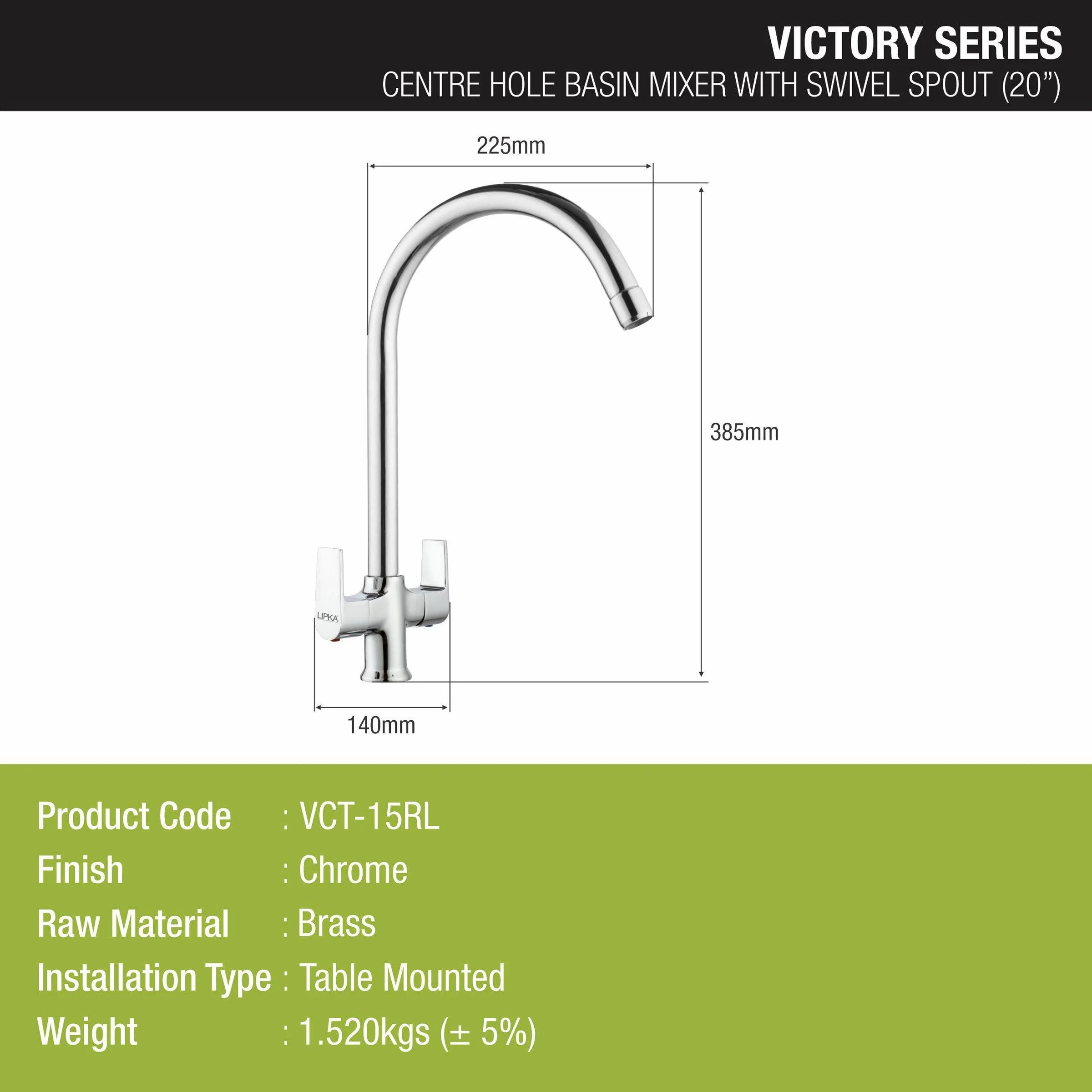 Victory Centre Hole Basin Mixer with Large (20 Inches) Round Swivel Spout Faucet - LIPKA - Image 2