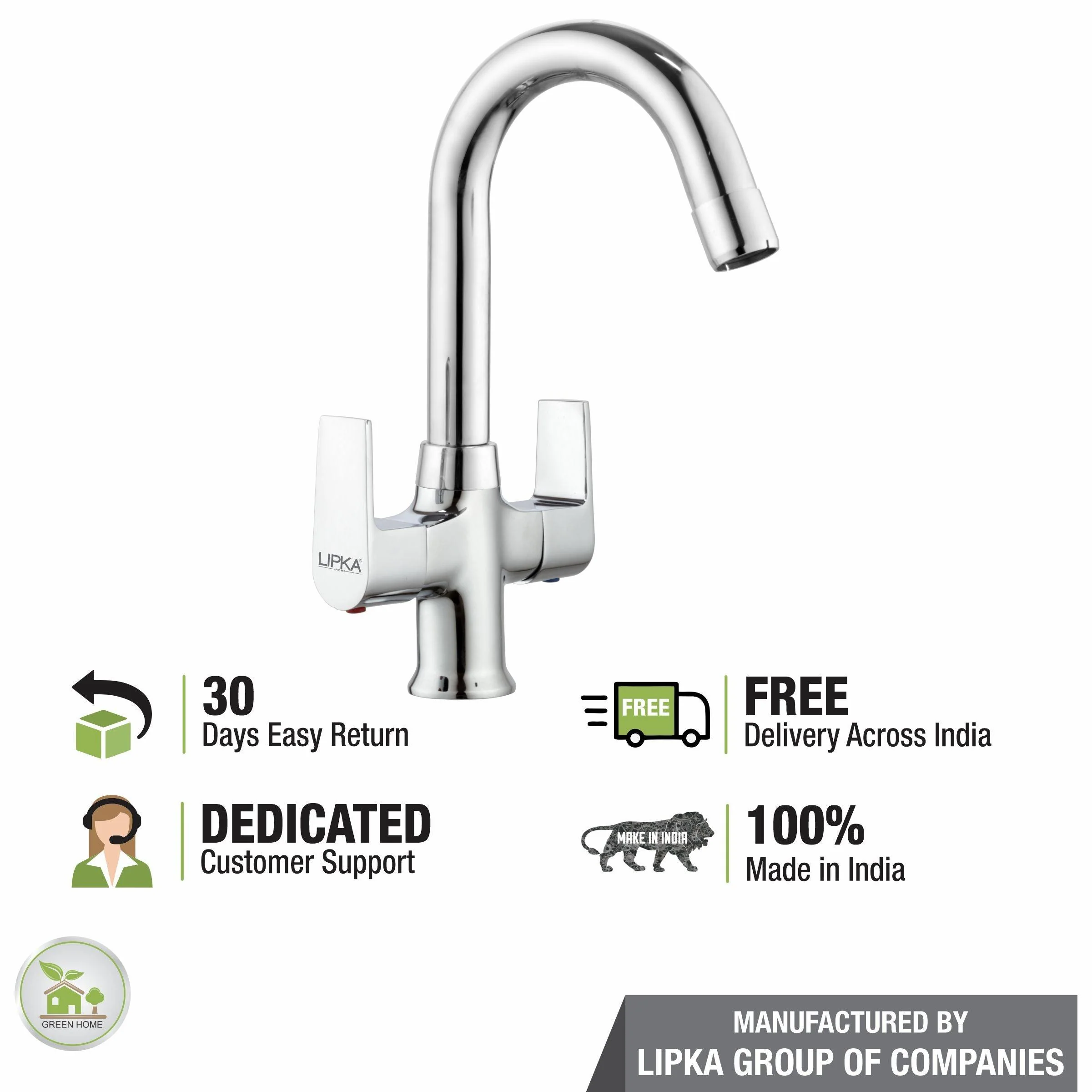Victory Centre Hole Basin Mixer with Small (12 Inches) Round Swivel Spout Faucet - LIPKA - Image 6
