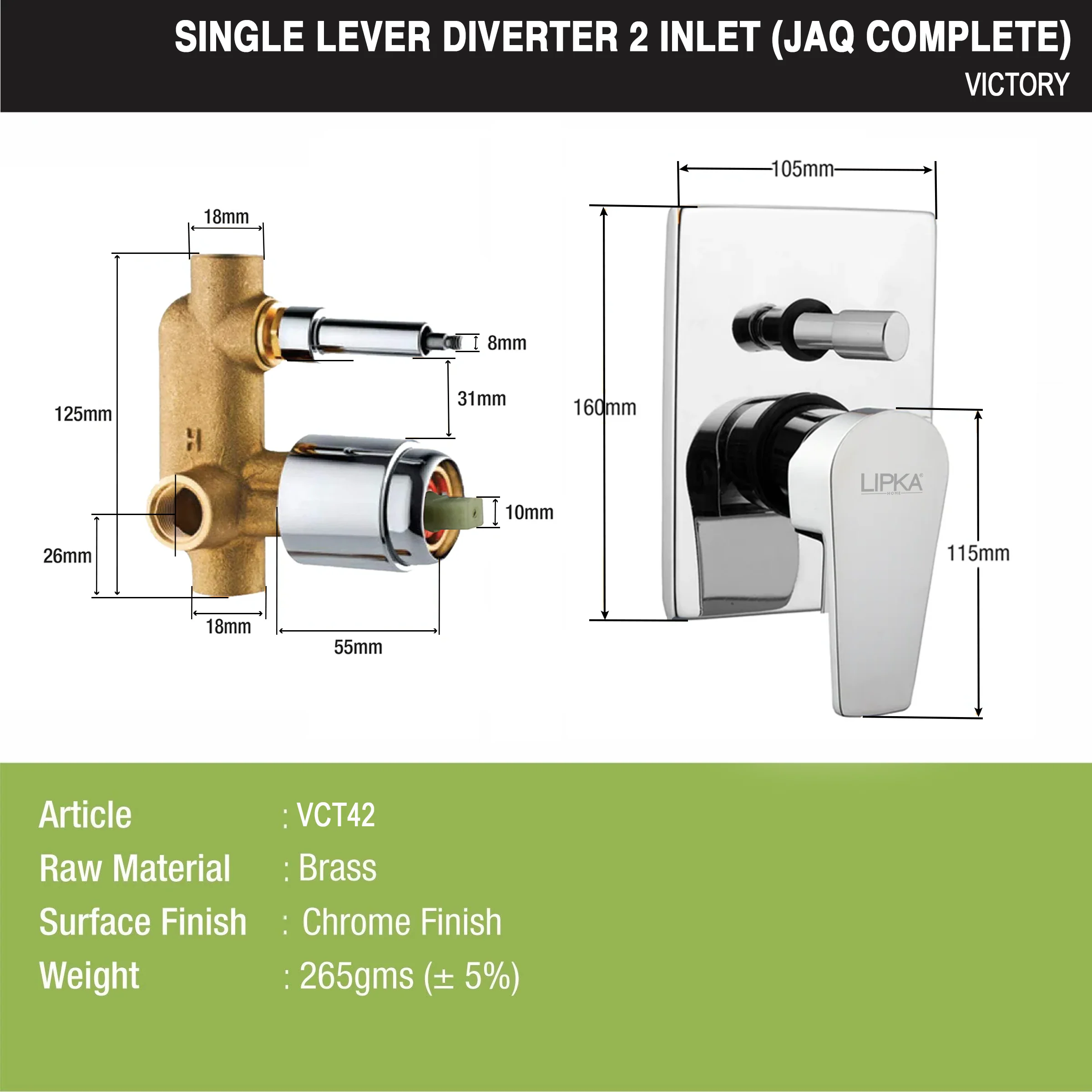 Victory JAQ 2-inlet Single Lever Diverter (Complete Set)- LIPKA - Image 2