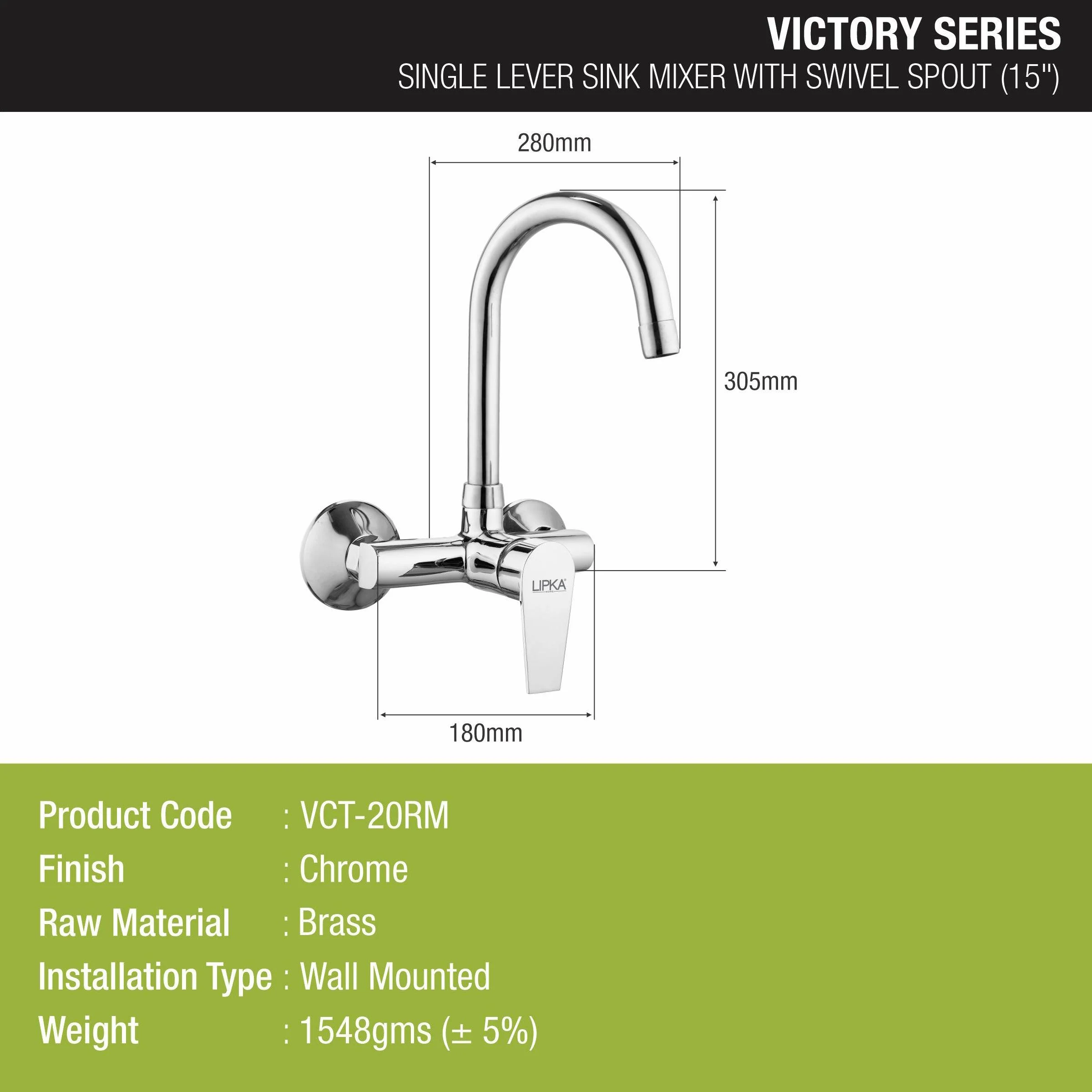 Victory Single Lever Sink Mixer with Swivel Spout (15 Inches) - LIPKA - Image 2