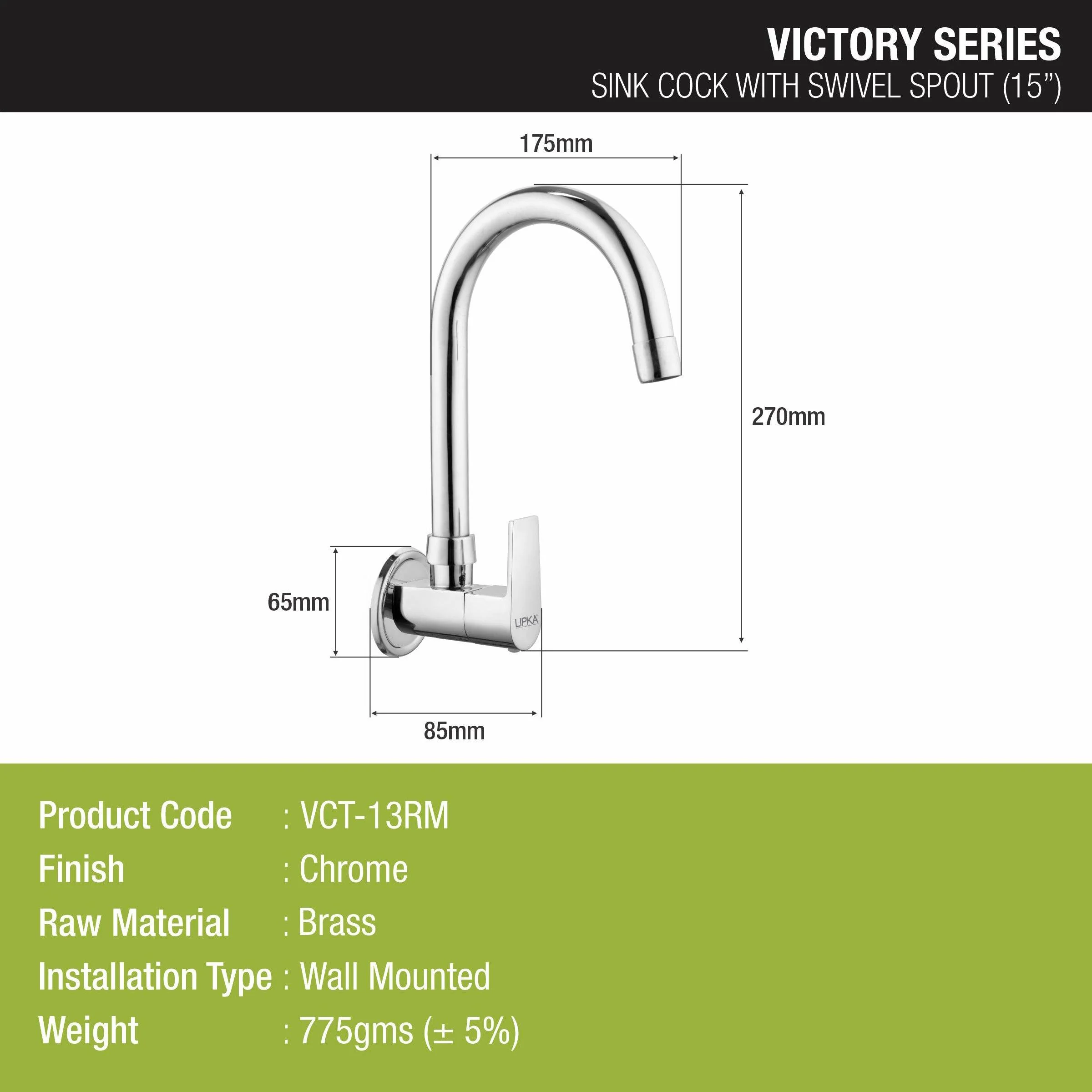 Victory Sink Tap with Medium (15 Inches) Round Swivel Spout Brass Faucet - LIPKA - Image 2