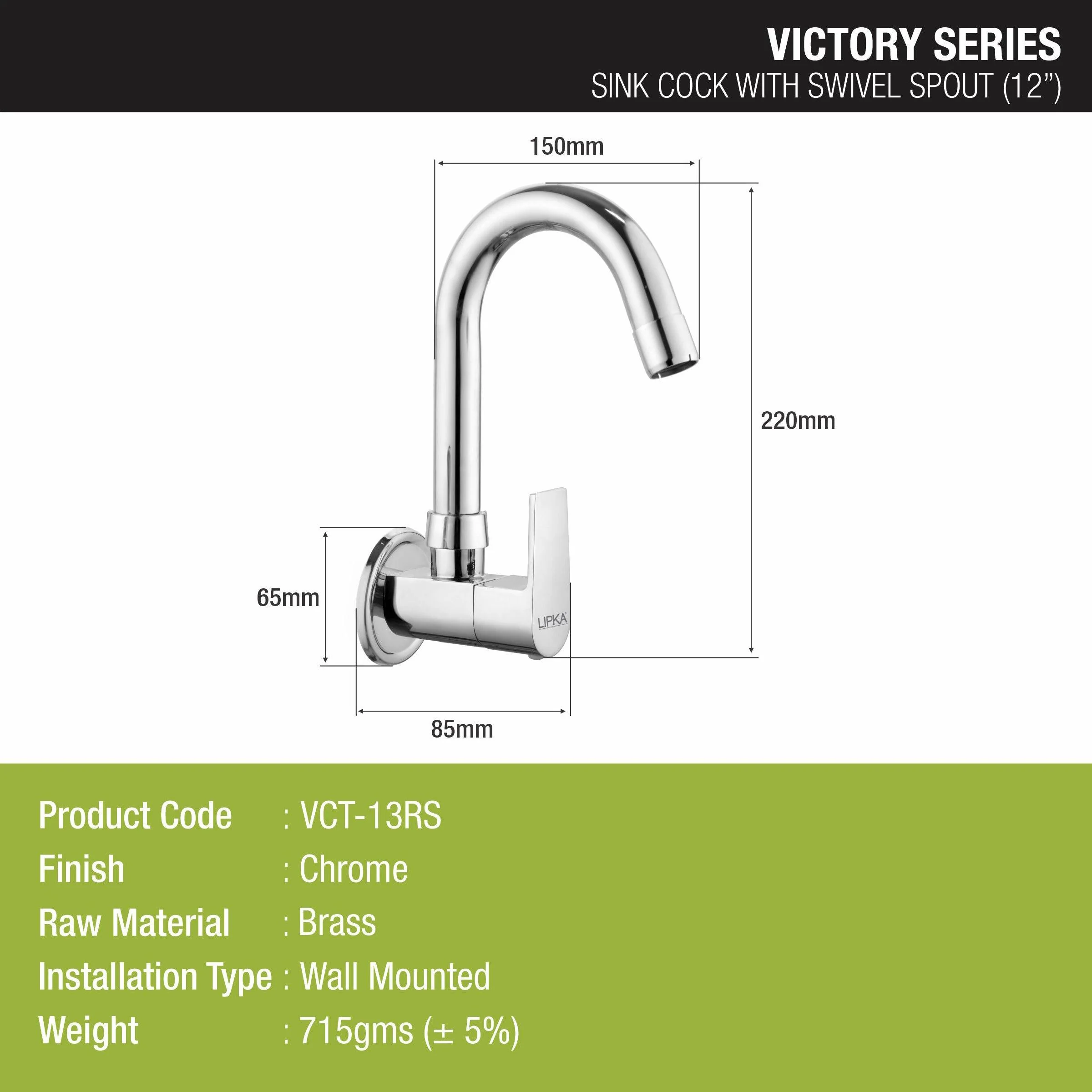 Victory Sink Tap with Small (12 Inches) Round Swivel Spout Brass Faucet - LIPKA - Image 2