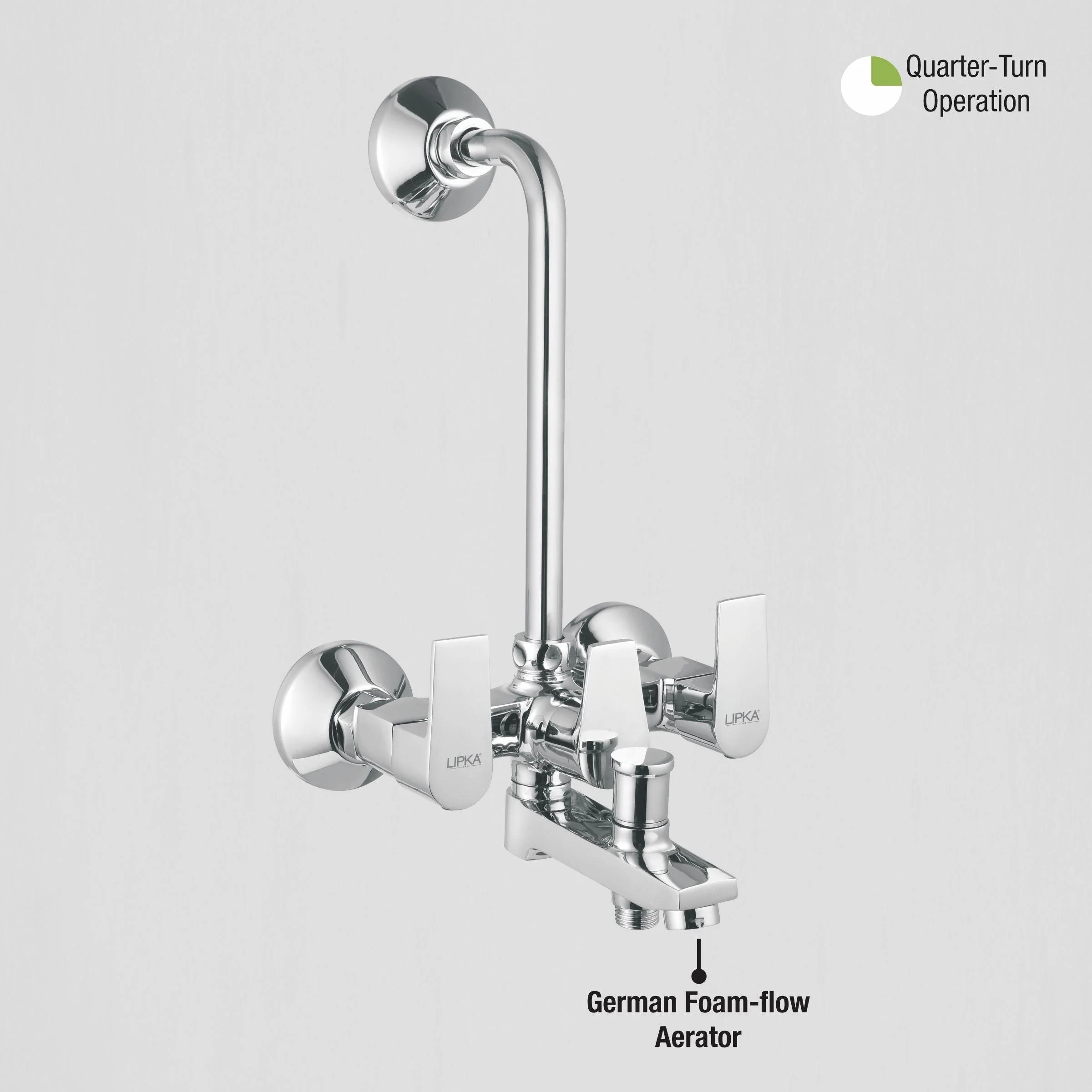Victory 3 in 1 Wall Mixer Brass Faucet with L Bend - LIPKA - Image 5