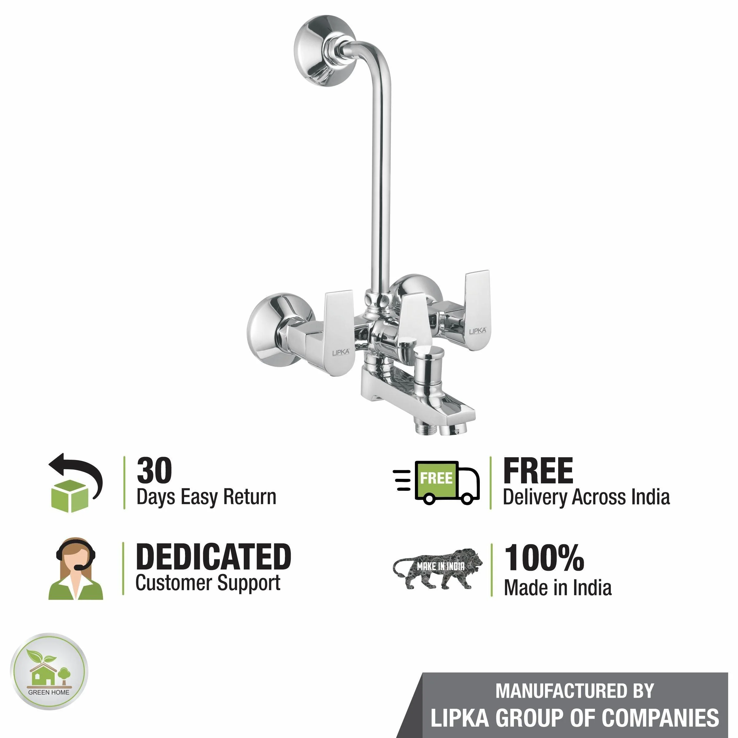 Victory 3 in 1 Wall Mixer Brass Faucet with L Bend - LIPKA - Image 6