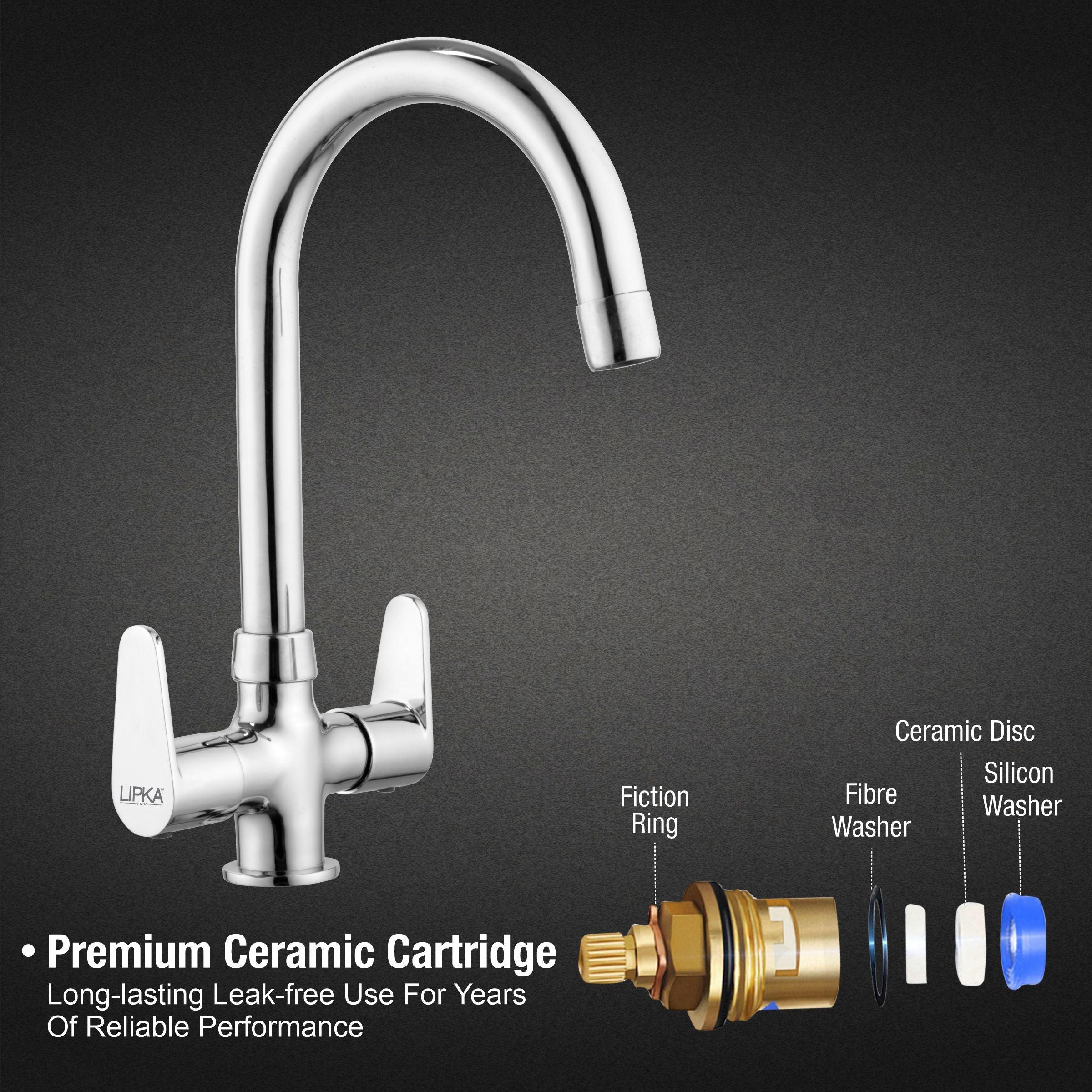 Virgo Centre Hole Basin Mixer Brass Faucet with Round Swivel Spout (15 Inches) - LIPKA - Image 3