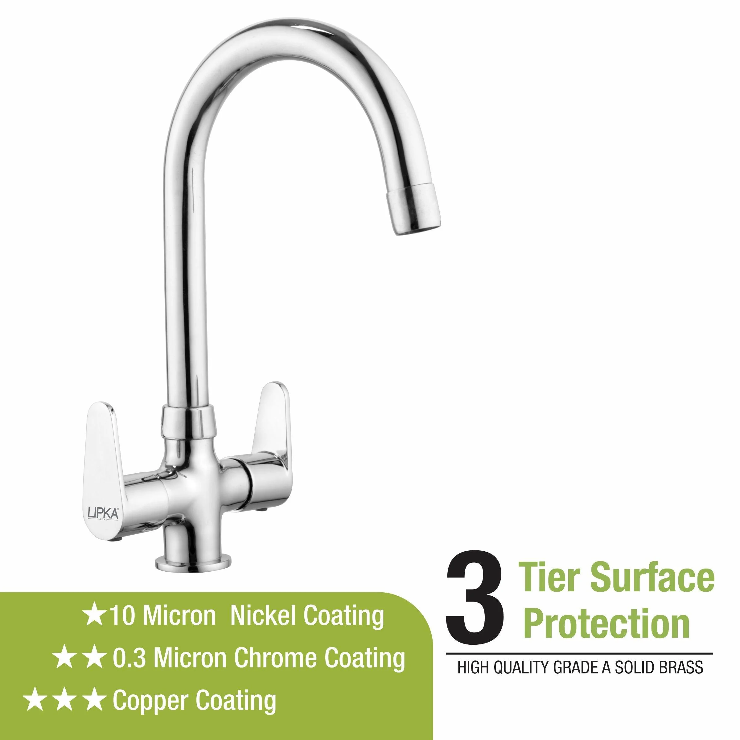 Virgo Centre Hole Basin Mixer Brass Faucet with Round Swivel Spout (15 Inches) - LIPKA - Image 4