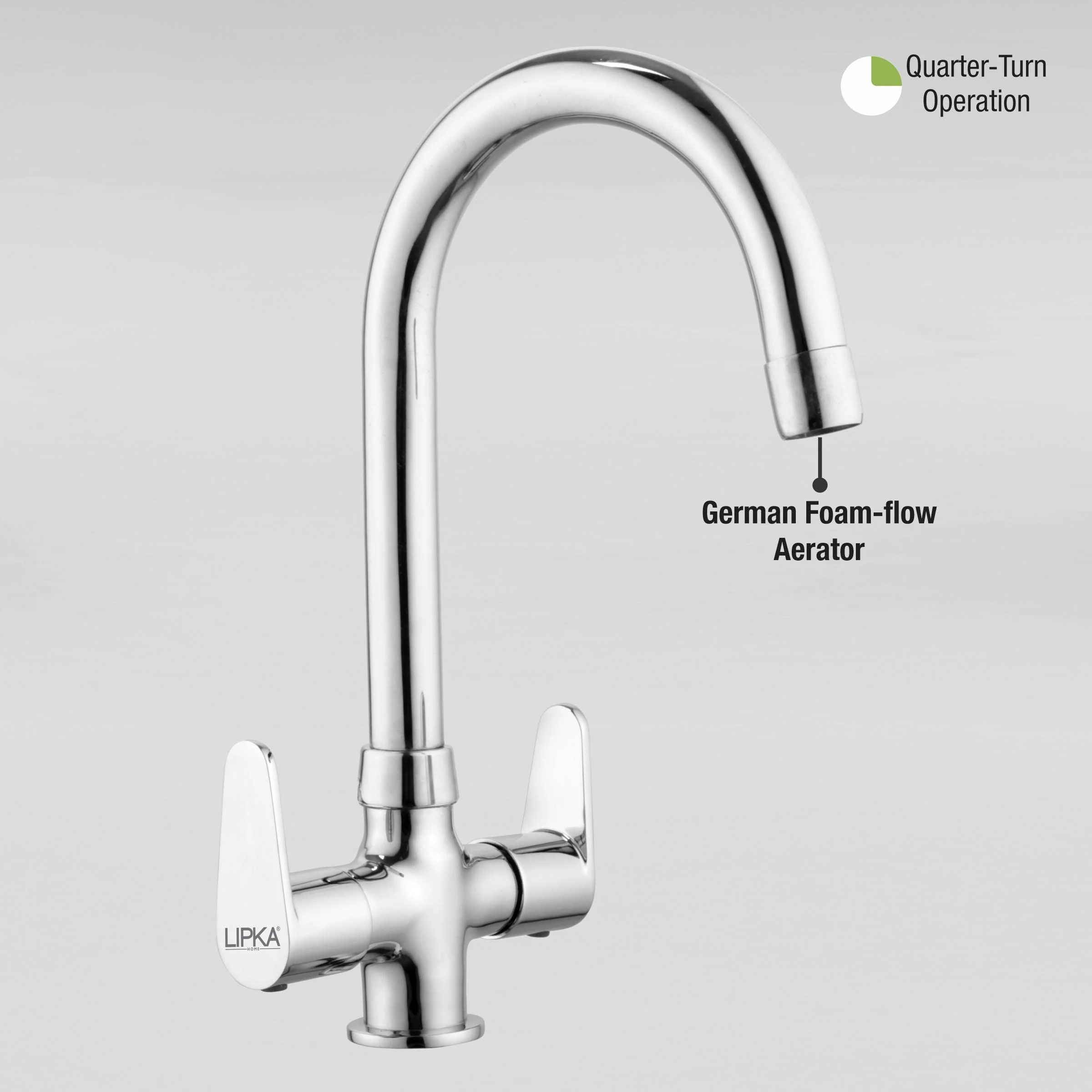 Virgo Centre Hole Basin Mixer Brass Faucet with Round Swivel Spout (15 Inches) - LIPKA - Image 5