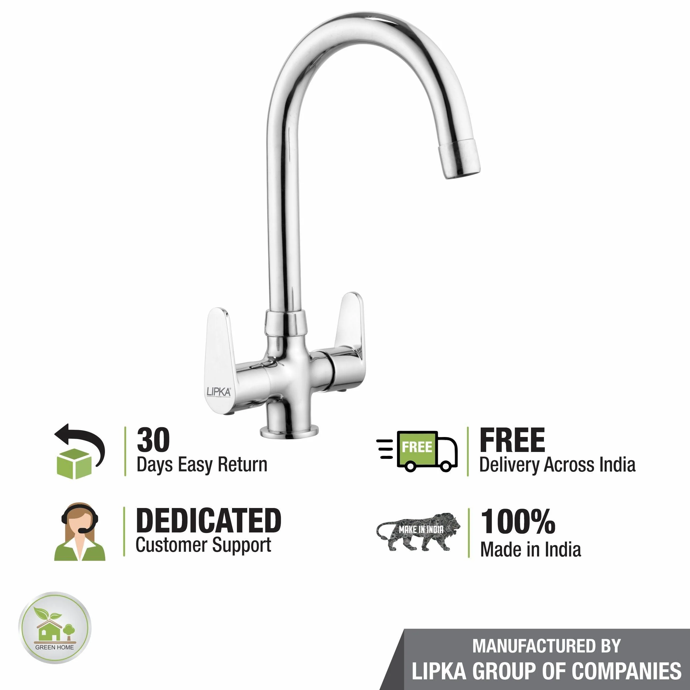Virgo Centre Hole Basin Mixer Brass Faucet with Round Swivel Spout (15 Inches) - LIPKA - Image 6