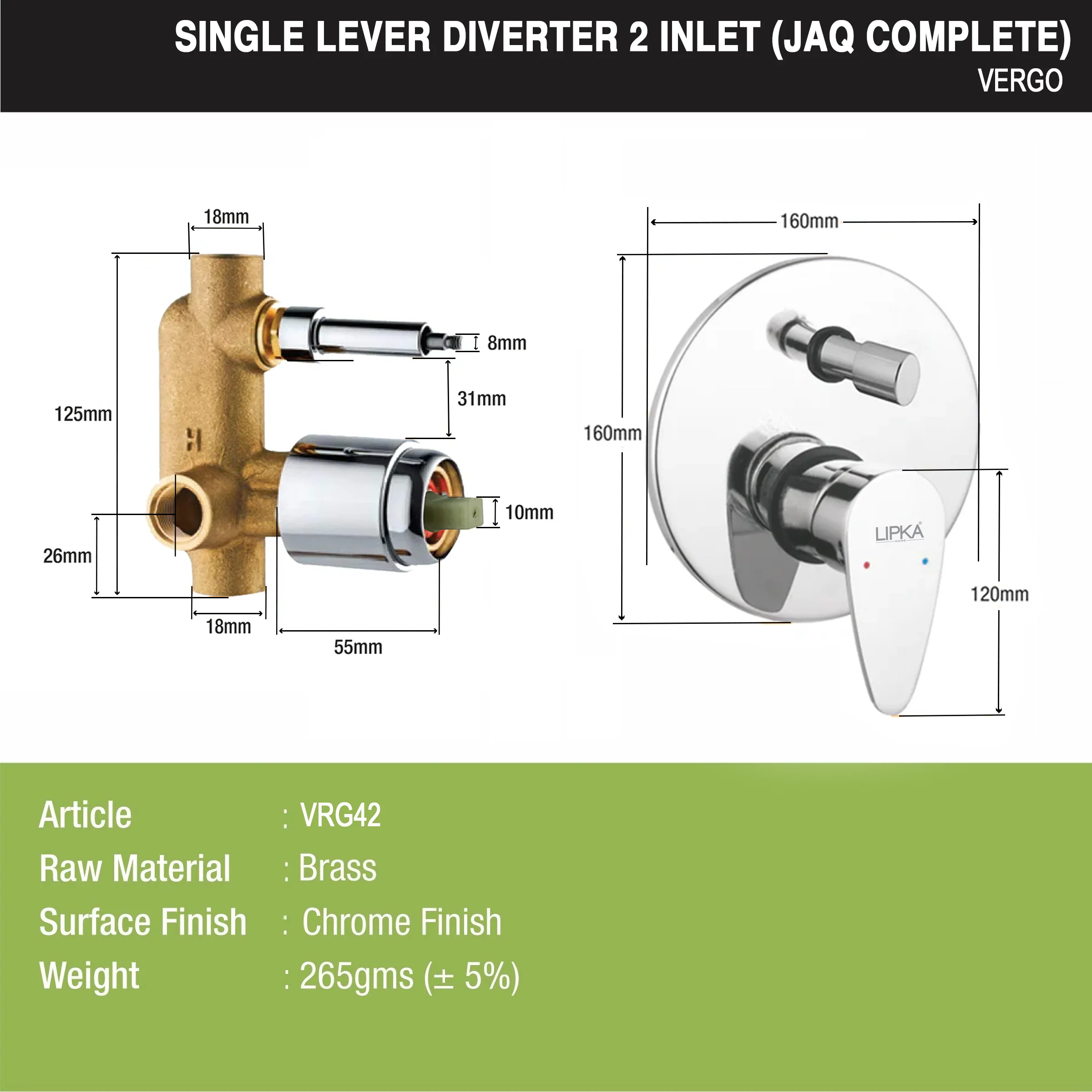 Virgo JAQ 2-inlet Single Lever Diverter (Complete Set)- LIPKA - Image 2