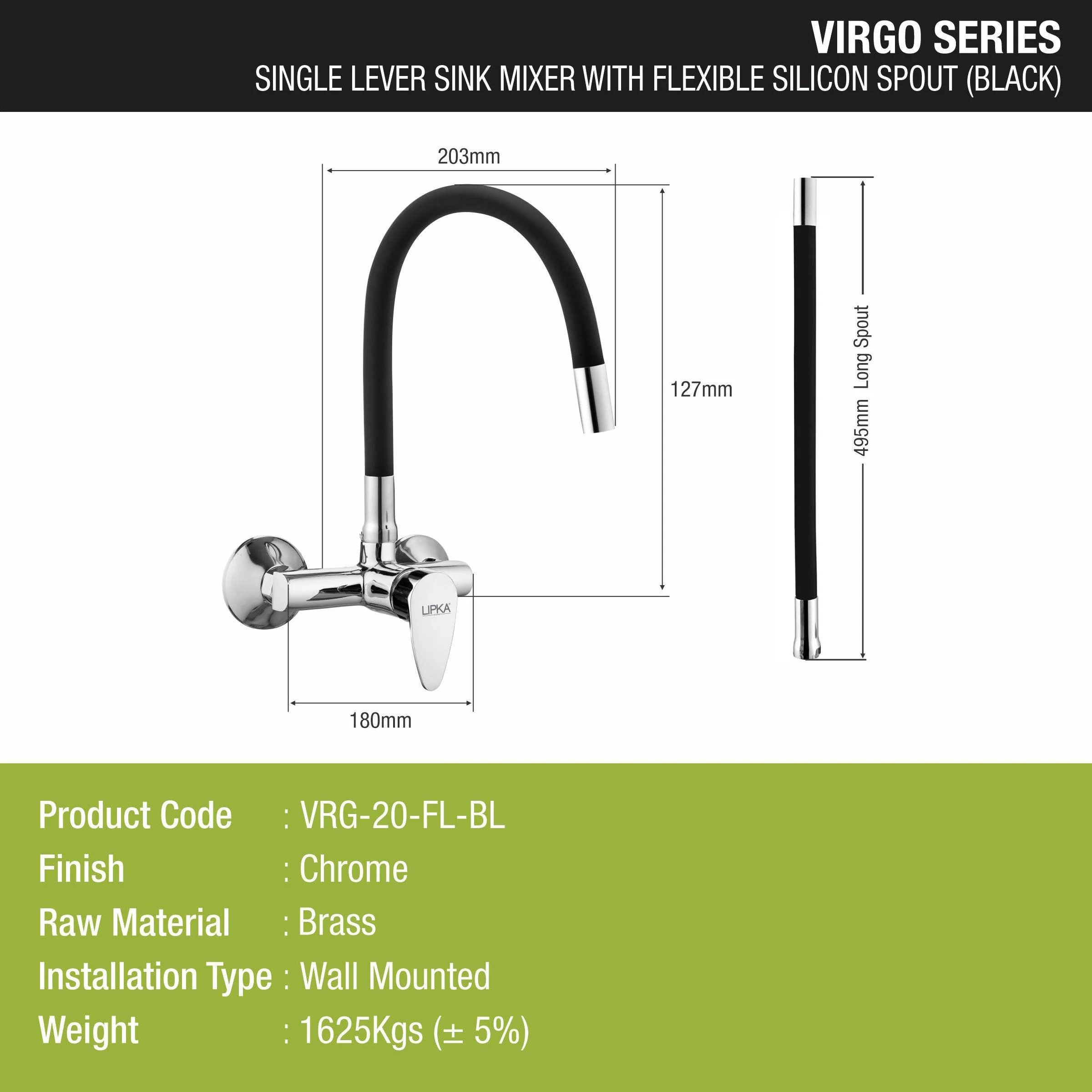 Virgo Single Lever Sink Mixer with Black Flexible Silicone Spout (20 Inches) - LIPKA - Image 3