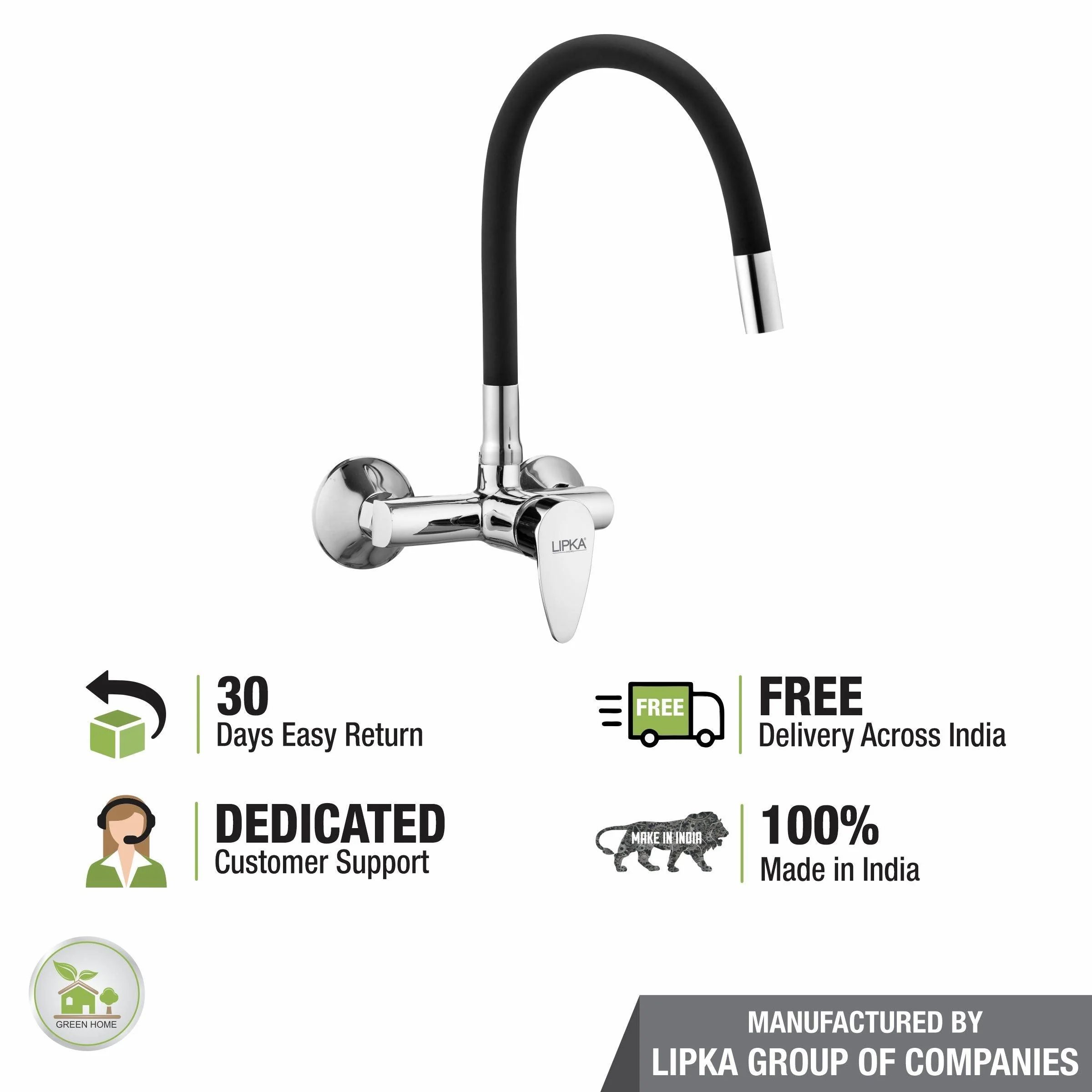 Virgo Single Lever Sink Mixer with Black Flexible Silicone Spout (20 Inches) - LIPKA - Image 4