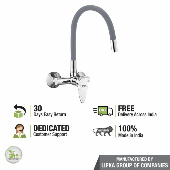 Virgo Single Lever Sink Mixer with Grey Flexible Silicone Spout (20 Inches) - LIPKA - Image 5
