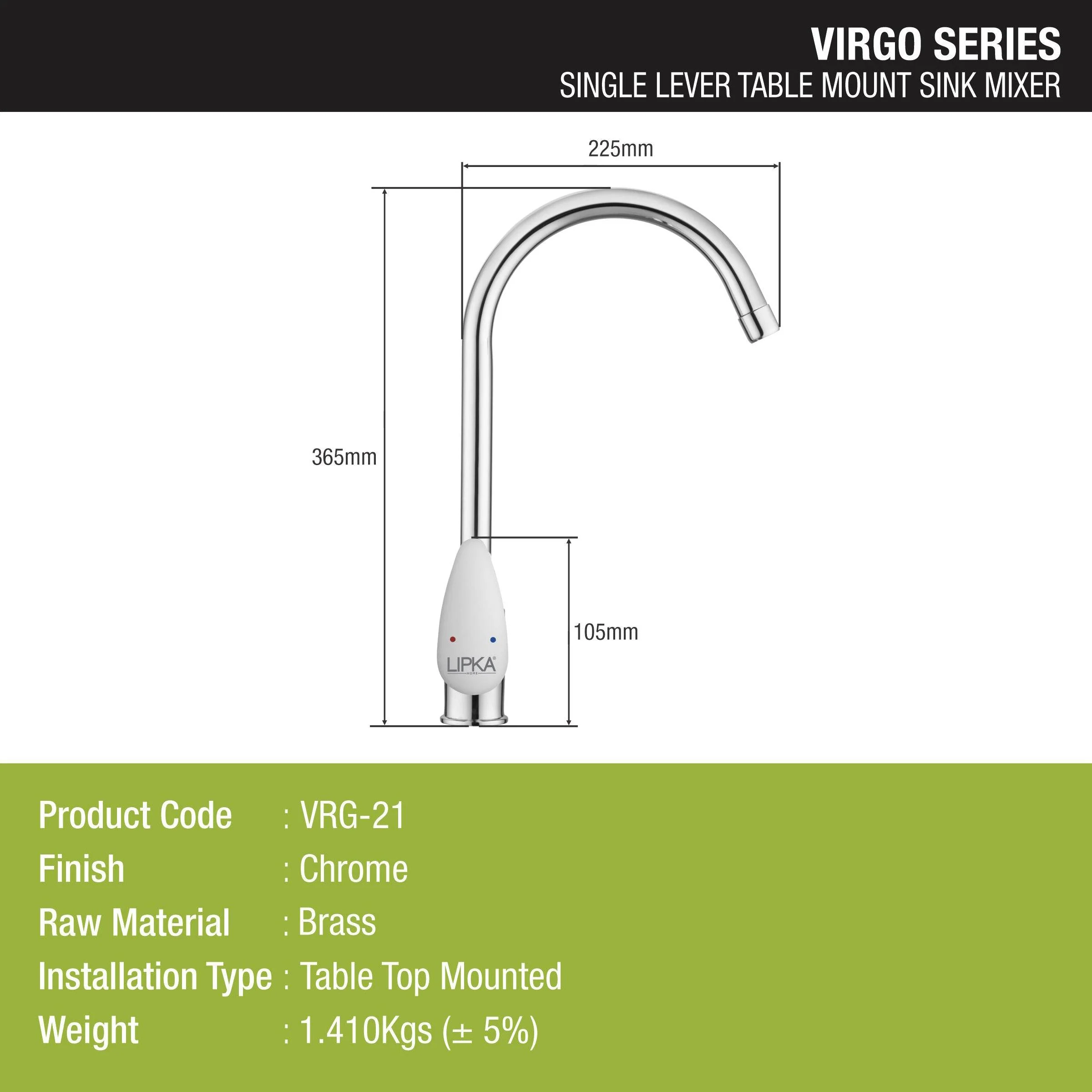 Virgo Single Lever Table Mount Sink Mixer Brass Faucet with Round Swivel Spout (20 Inches) - LIPKA - Image 2
