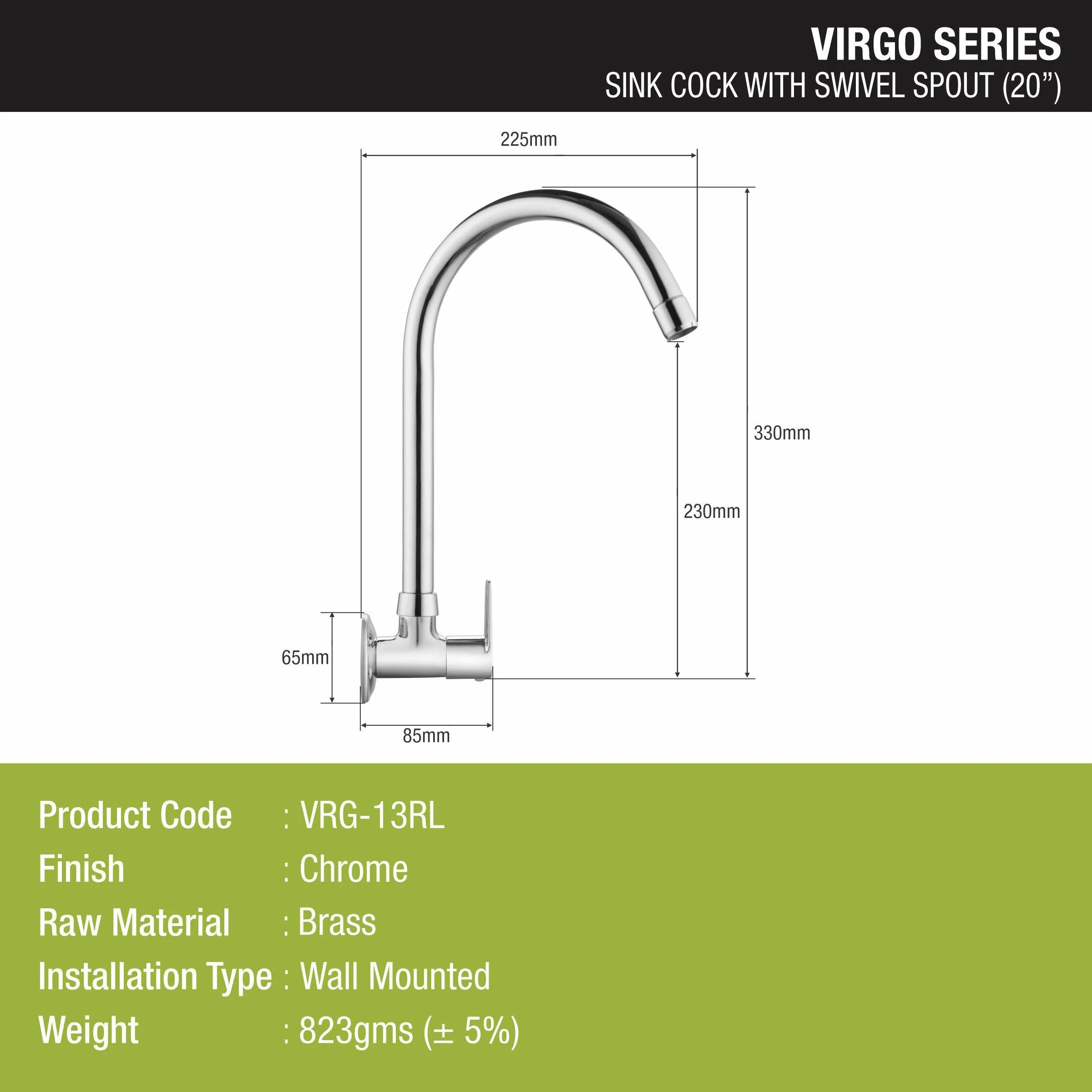 Virgo Sink Tap Brass Faucet with Round Swivel Spout (20 Inches) - LIPKA - Image 2