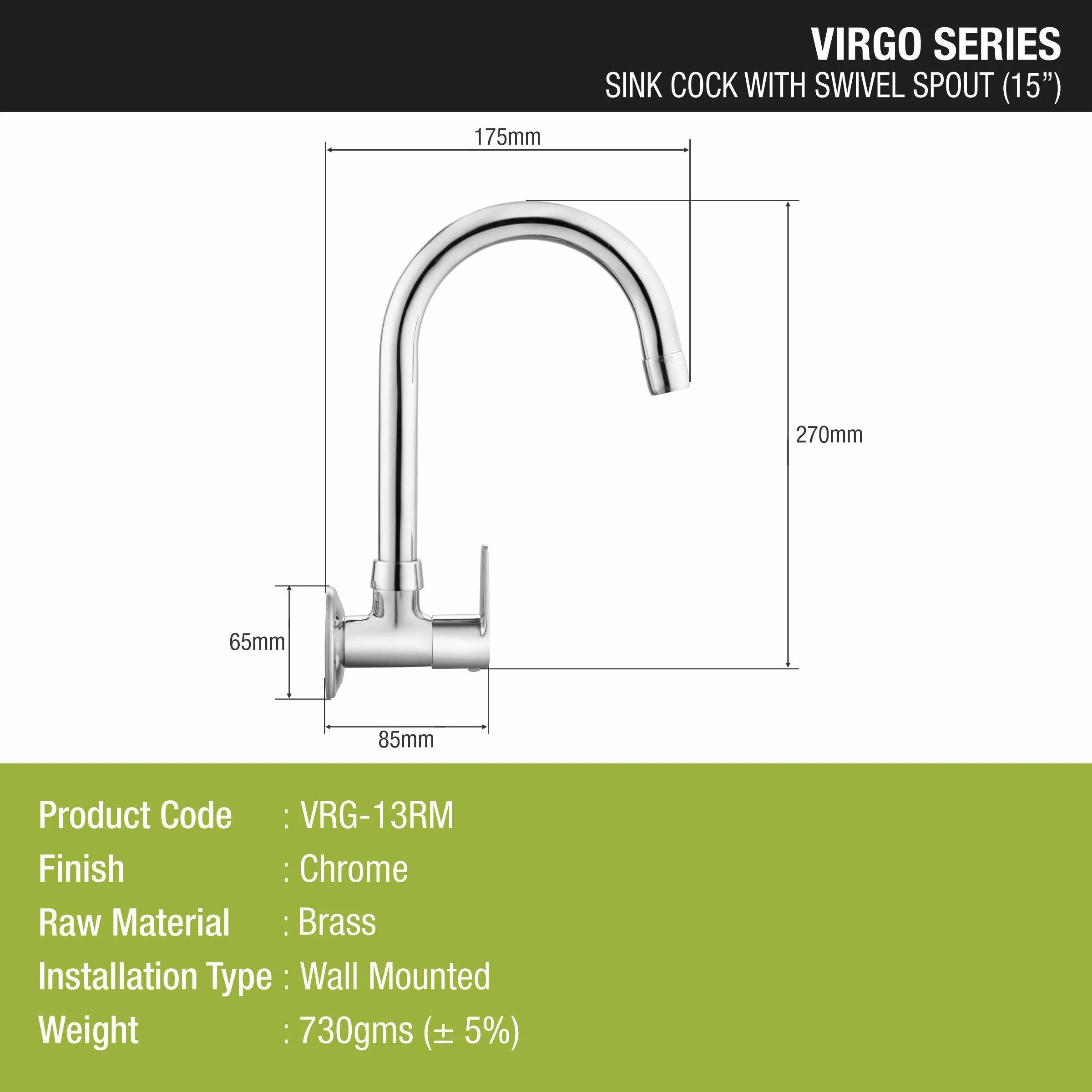 Virgo Sink Tap Brass Faucet with Round Swivel Spout (15 Inches) - LIPKA - Image 2