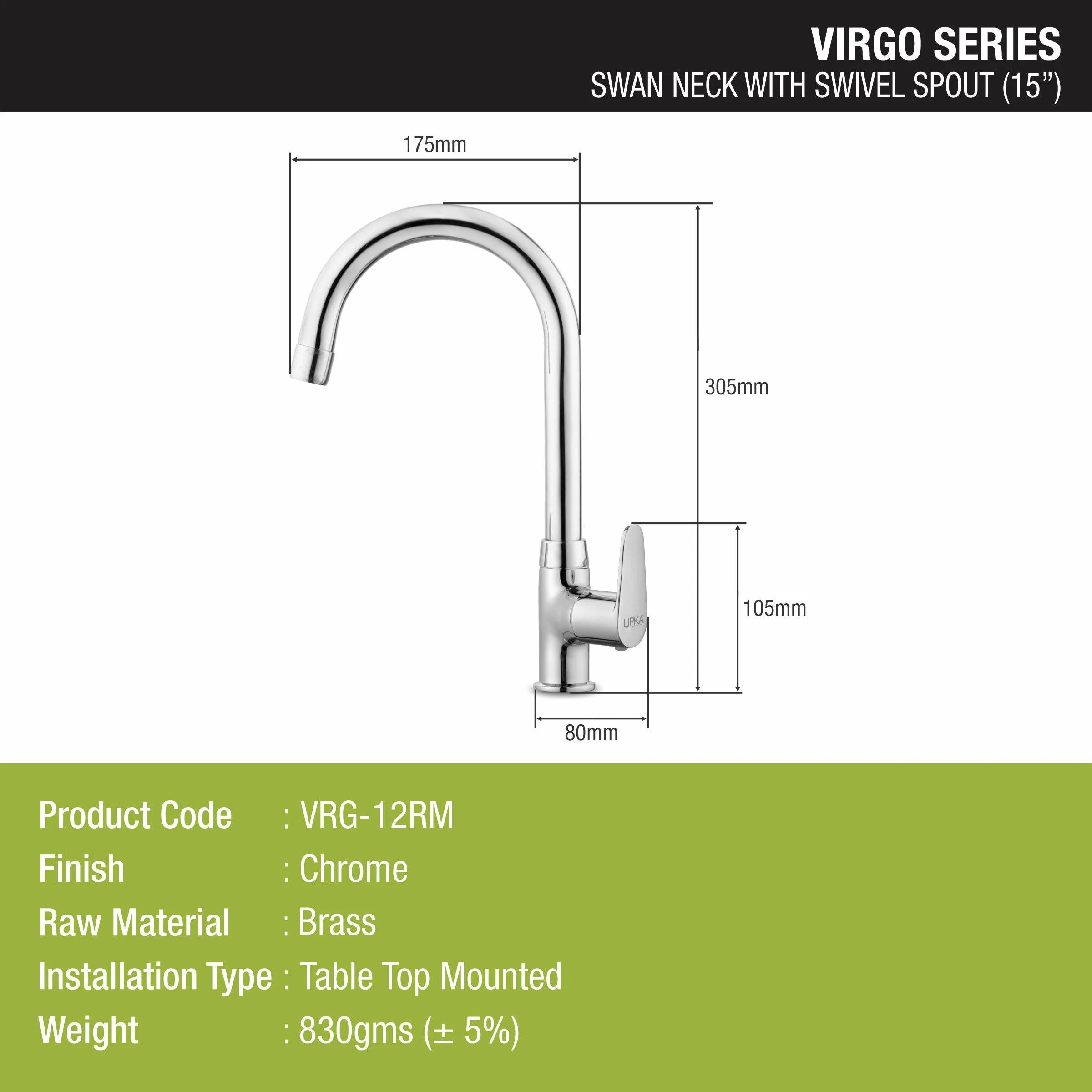 Virgo Swan Neck with Medium (15 Inches) Round Swivel Spout Faucet - LIPKA - Image 2