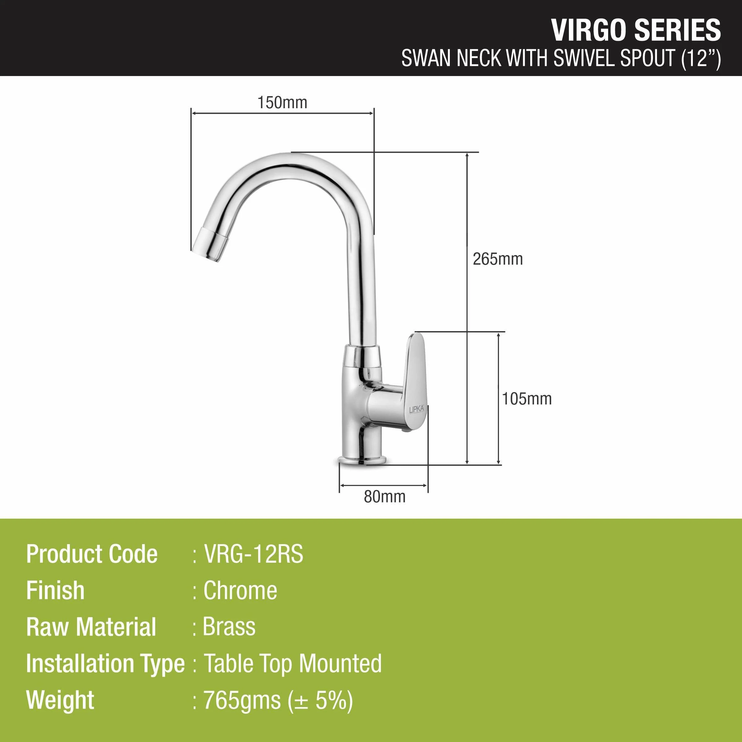 Virgo Swan Neck with Small (12 Inches) Round Swivel Spout Faucet - LIPKA - Image 2