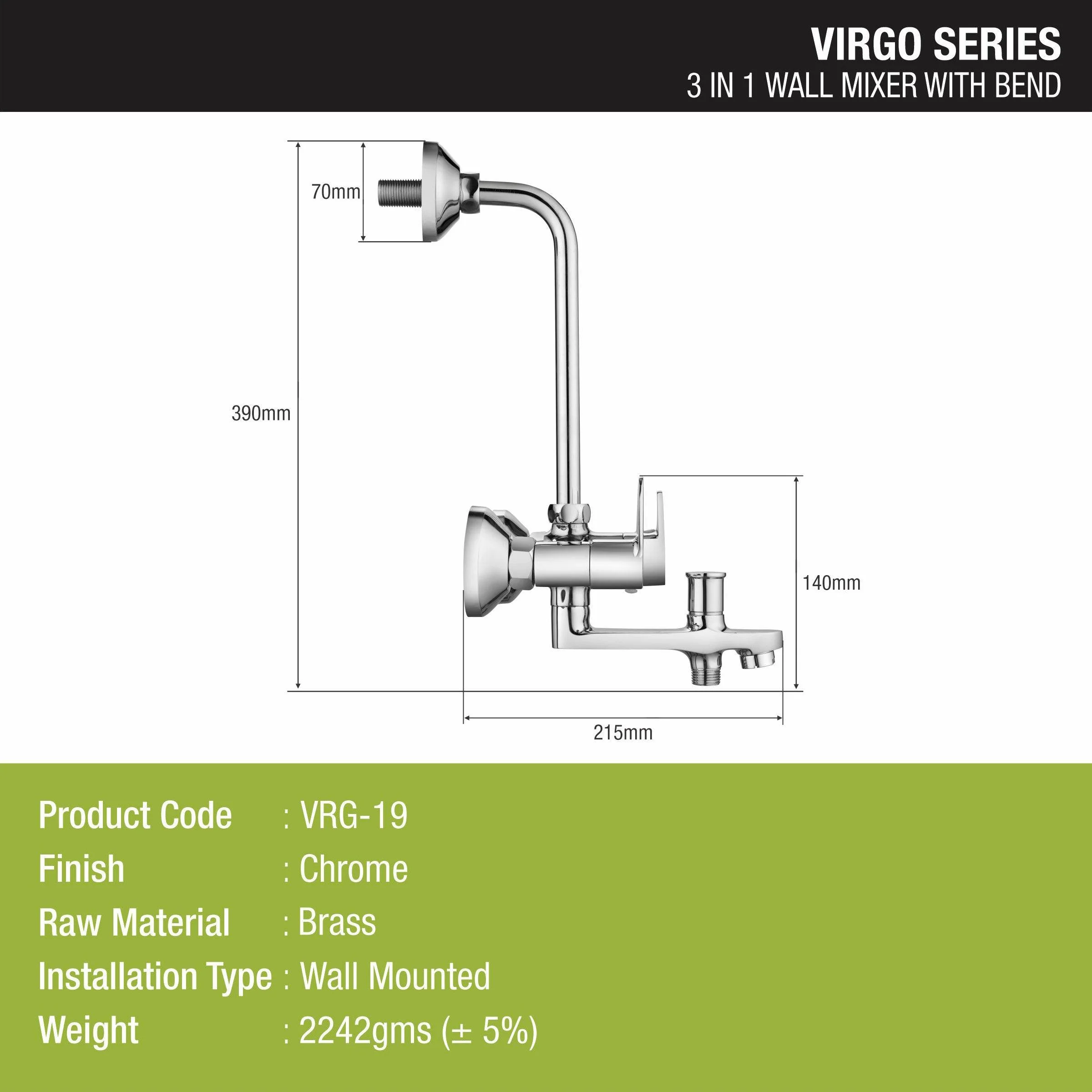 Virgo 3 in 1 Wall Mixer Brass Faucet with L Bend - LIPKA - Image 3