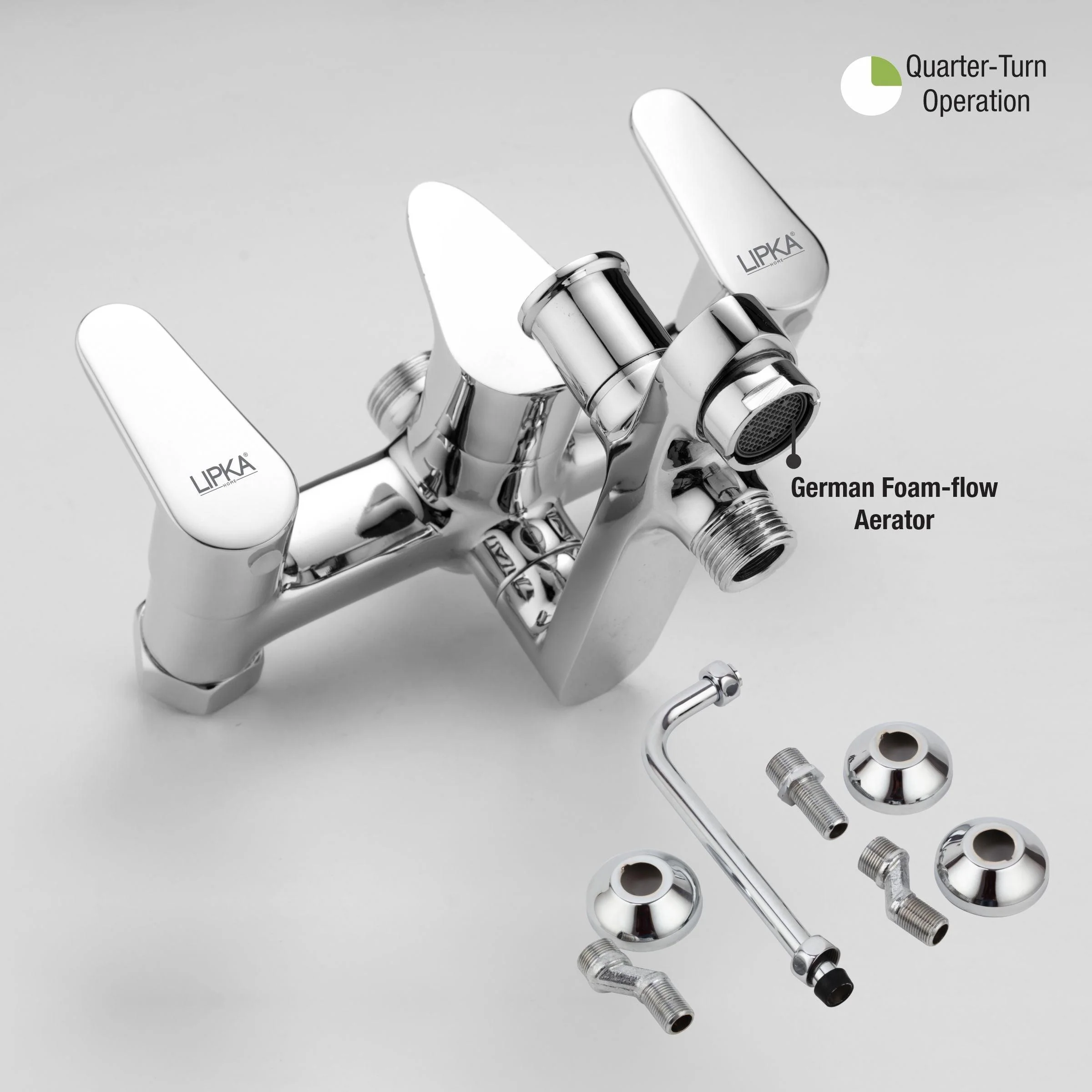 Virgo 3 in 1 Wall Mixer Brass Faucet with L Bend - LIPKA - Image 6