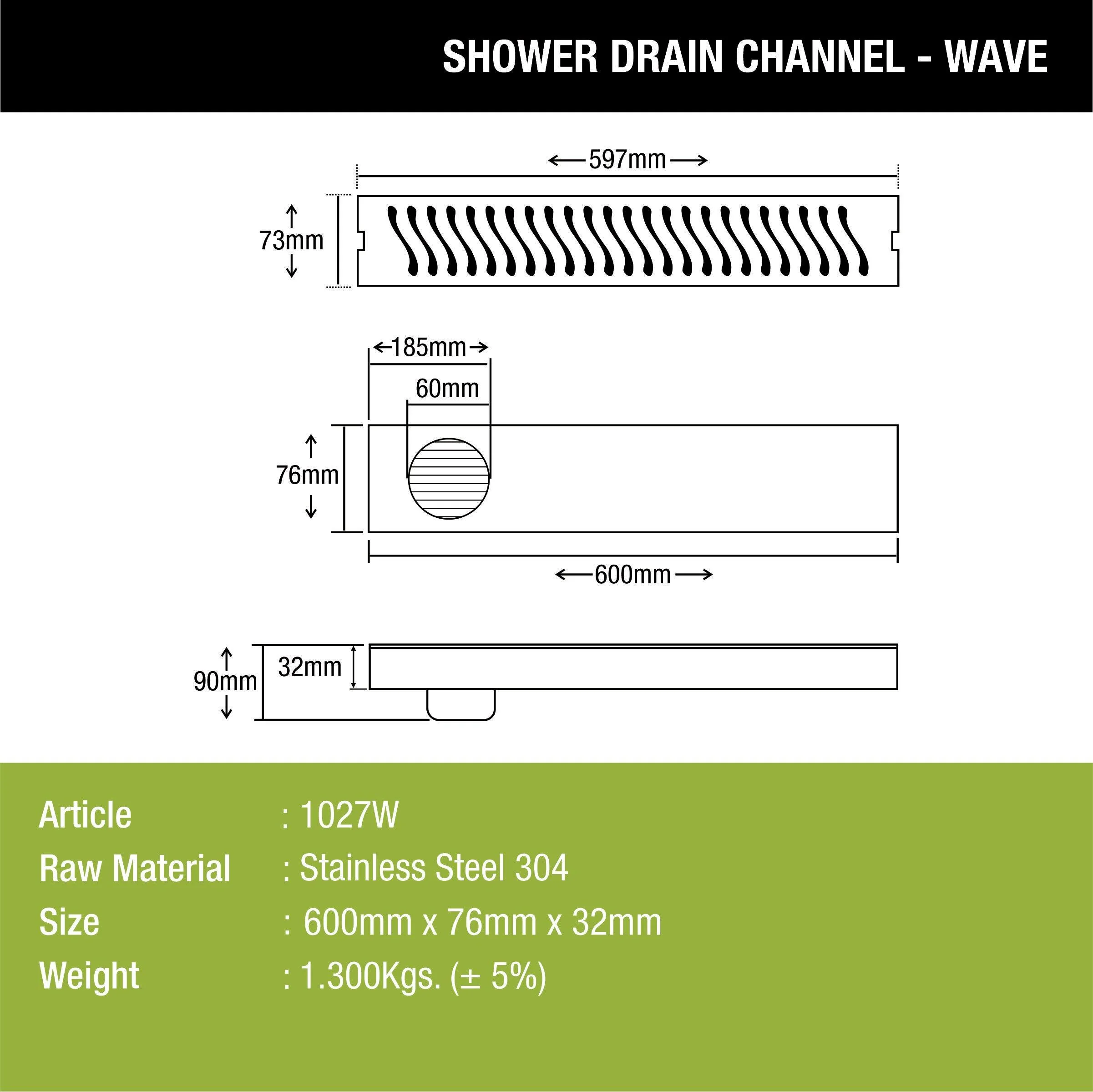 Wave Shower Drain Channel (24 x 3 Inches) - LIPKA - Image 3