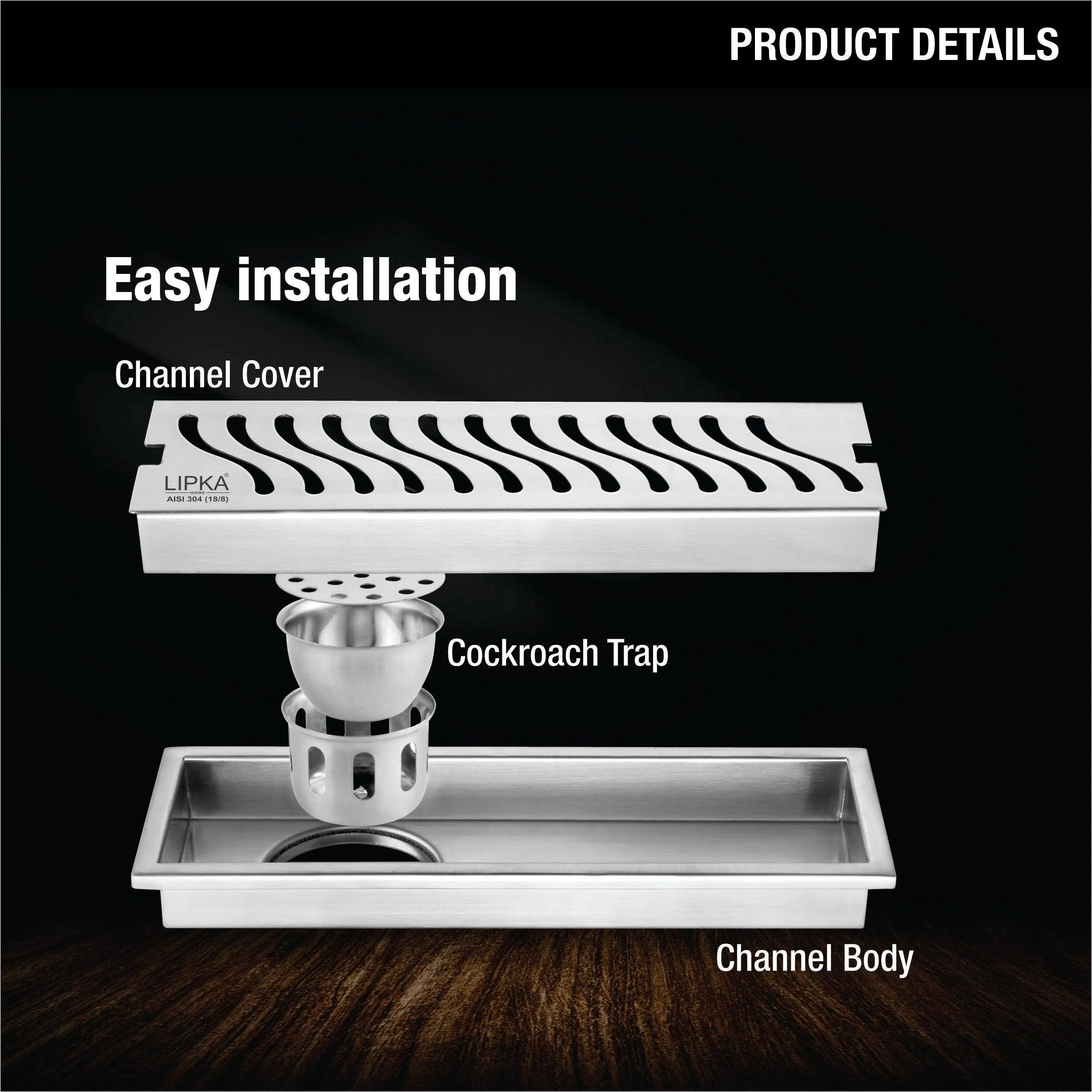 Wave Shower Drain Channel (32 x 5 Inches) - LIPKA - Image 3