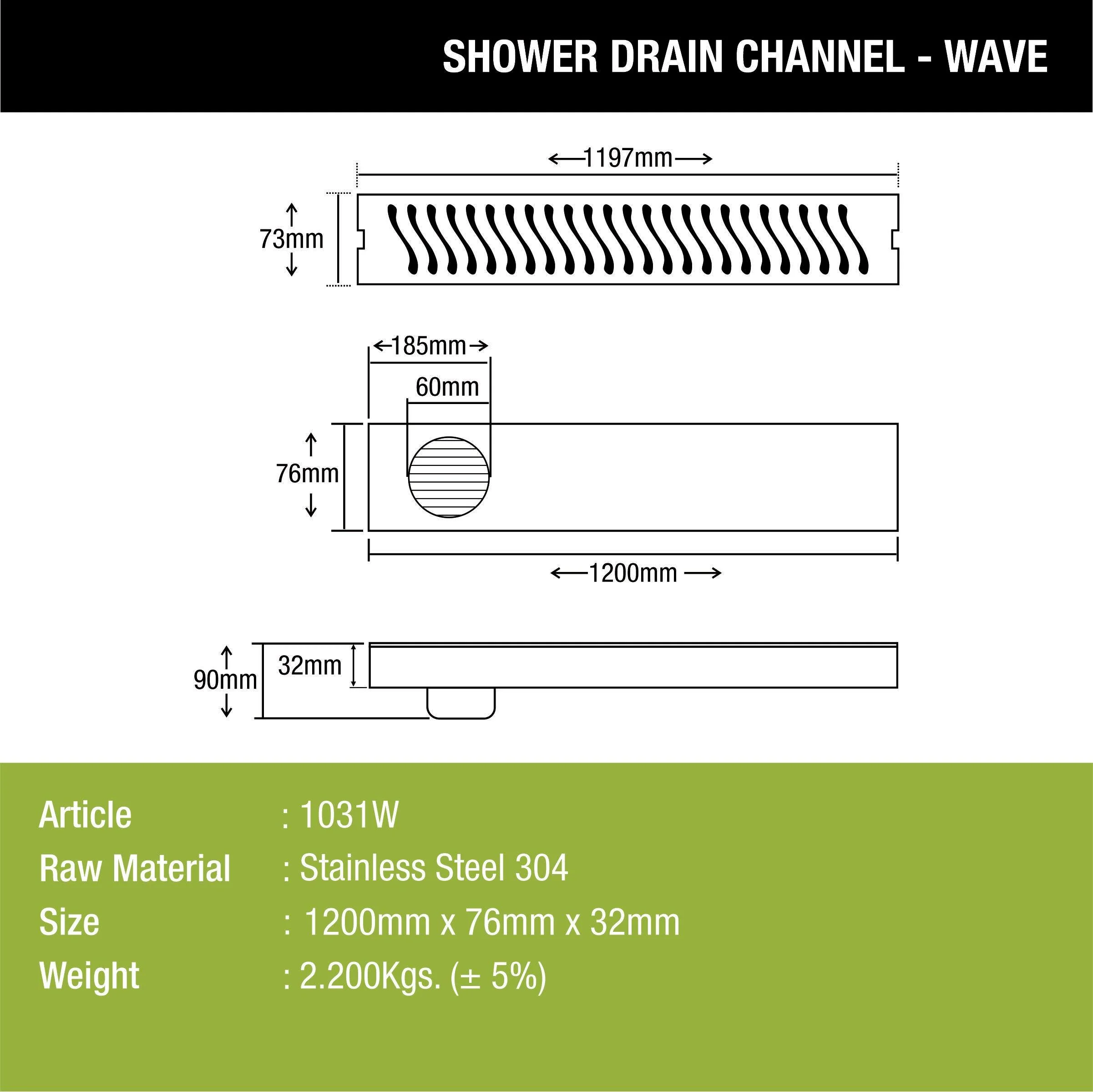 Wave Shower Drain Channel (48 x 3 Inches) - LIPKA - Image 3