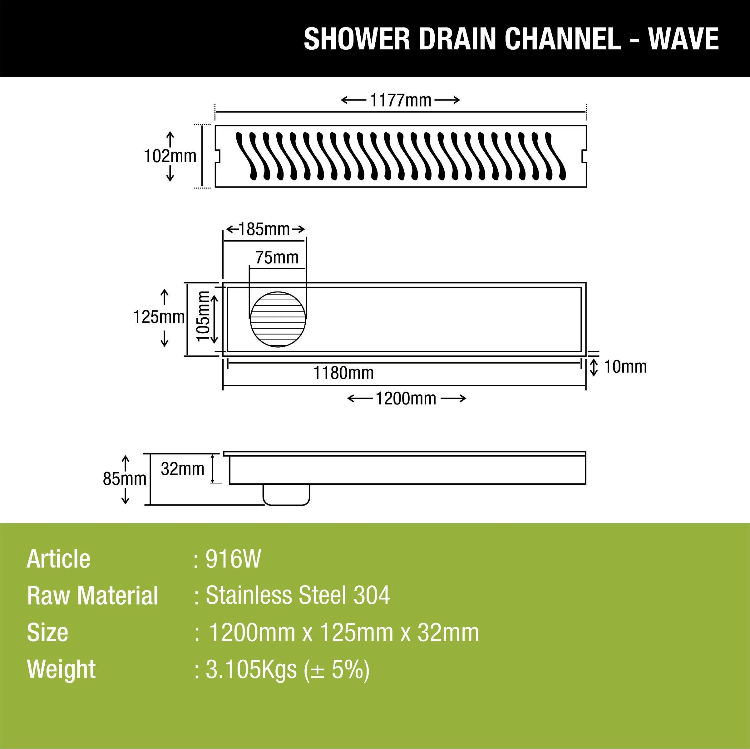 Wave Shower Drain Channel (48 x 5 Inches) - LIPKA - Image 3