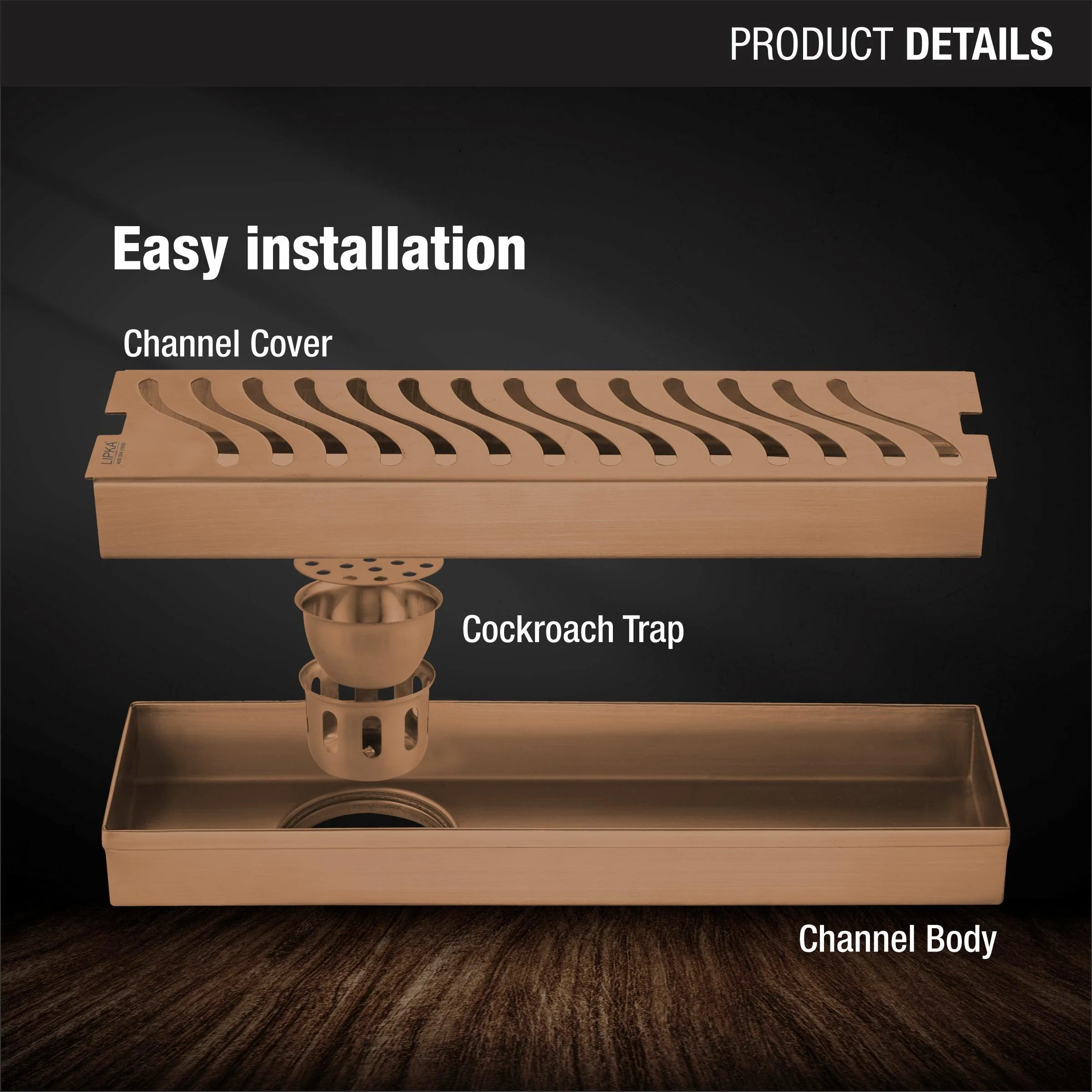 Wave Shower Drain Channel - Antique Copper (12 x 3 Inches) - LIPKA - Image 3