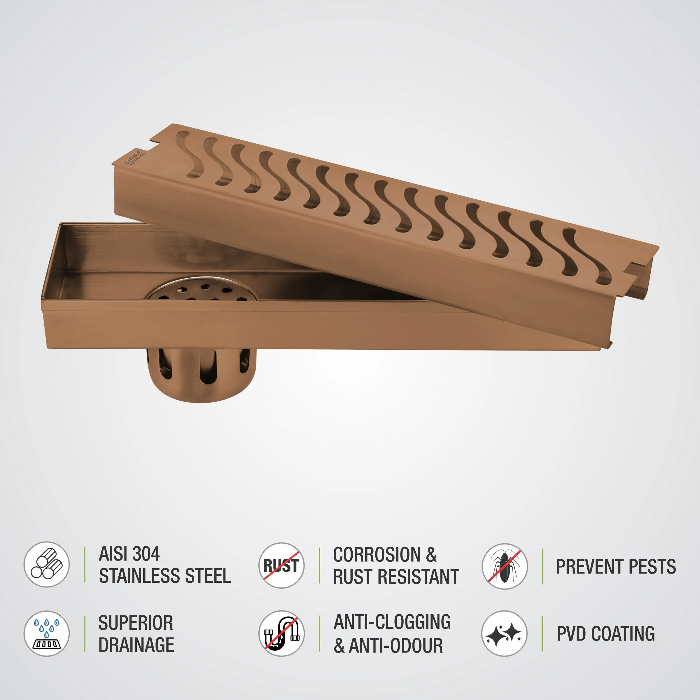 Wave Shower Drain Channel - Antique Copper (12 x 3 Inches) - LIPKA - Image 4