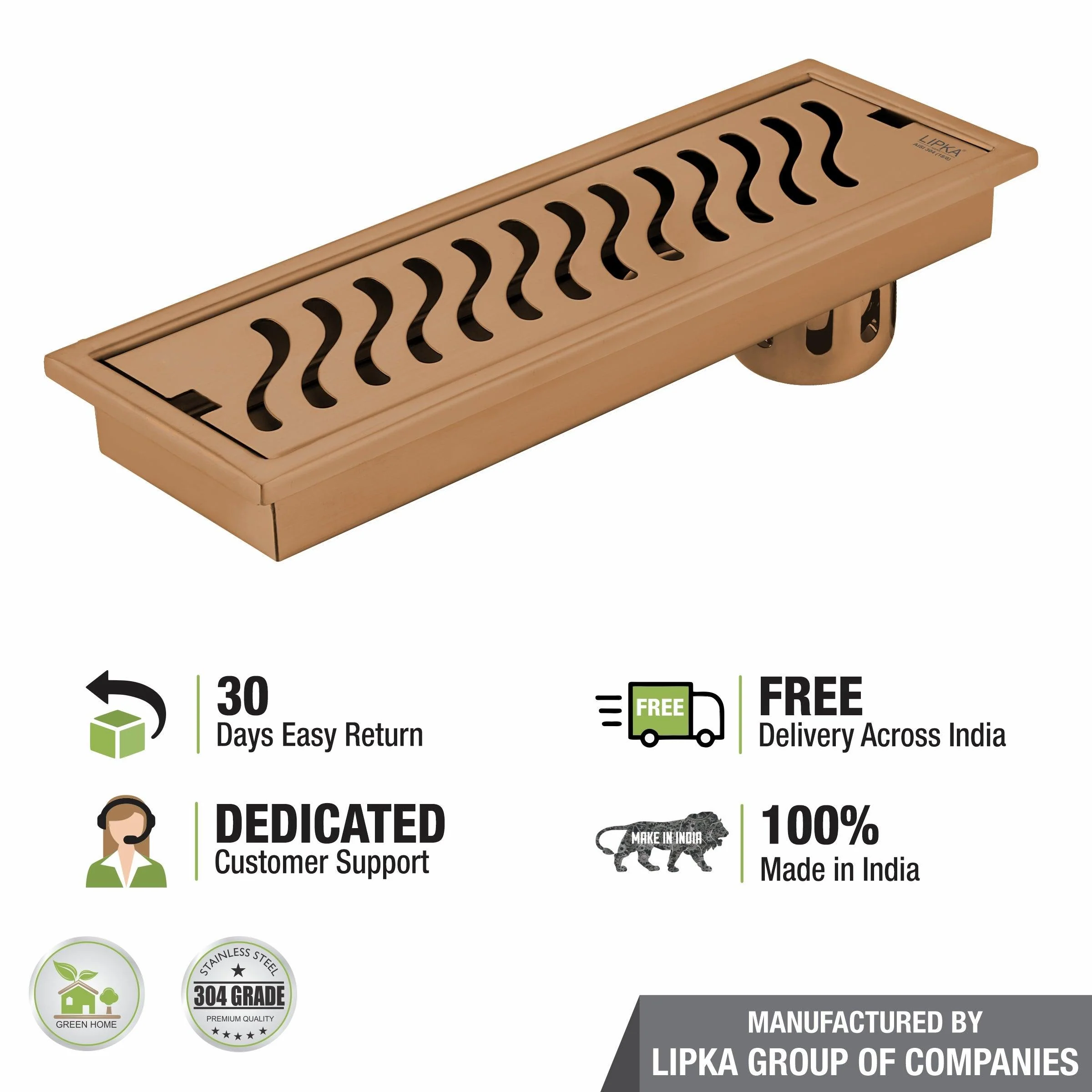 Wave Shower Drain Channel - Antique Copper (12 x 4 Inches) - LIPKA - Image 6