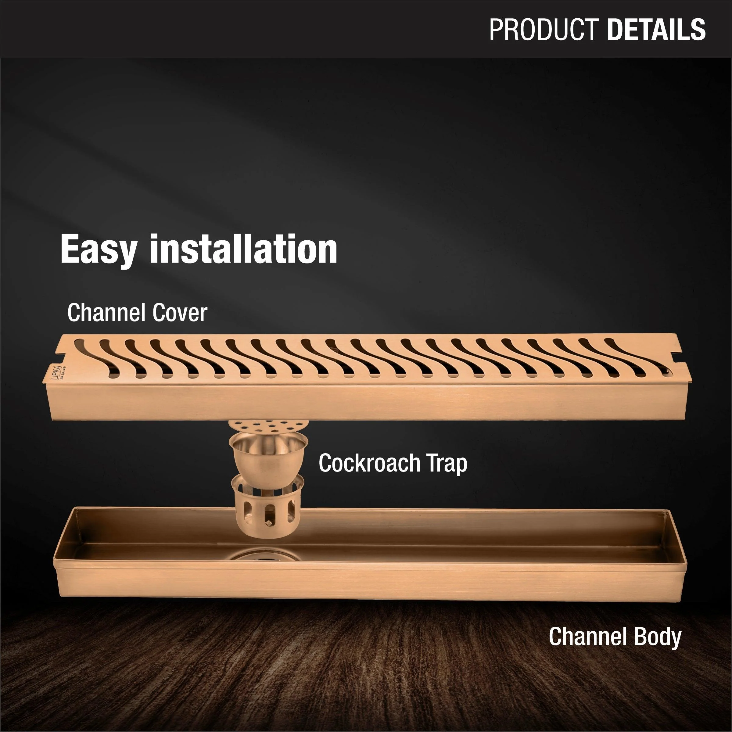 Wave Shower Drain Channel - Antique Copper (32 x 3 Inches) - LIPKA - Image 3