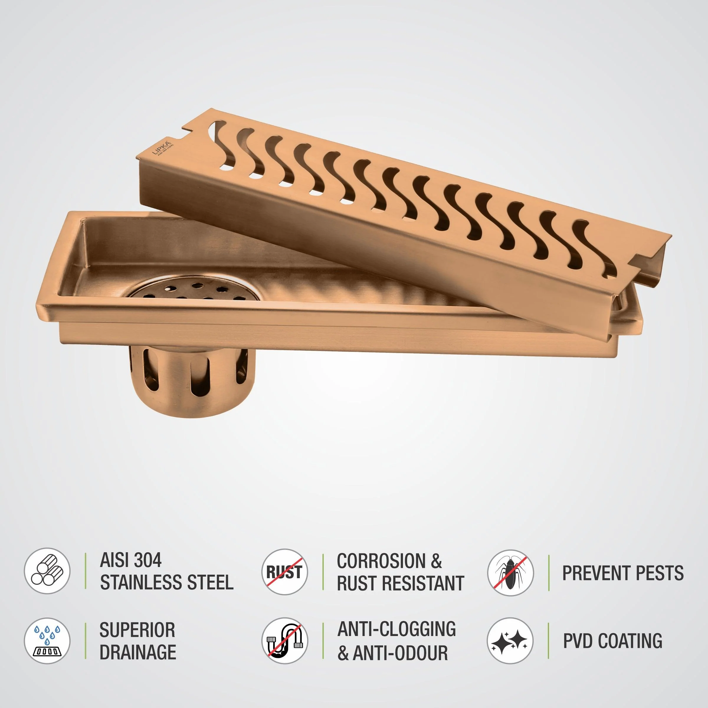 Wave Shower Drain Channel - Antique Copper (32 x 4 Inches) - LIPKA - Image 4