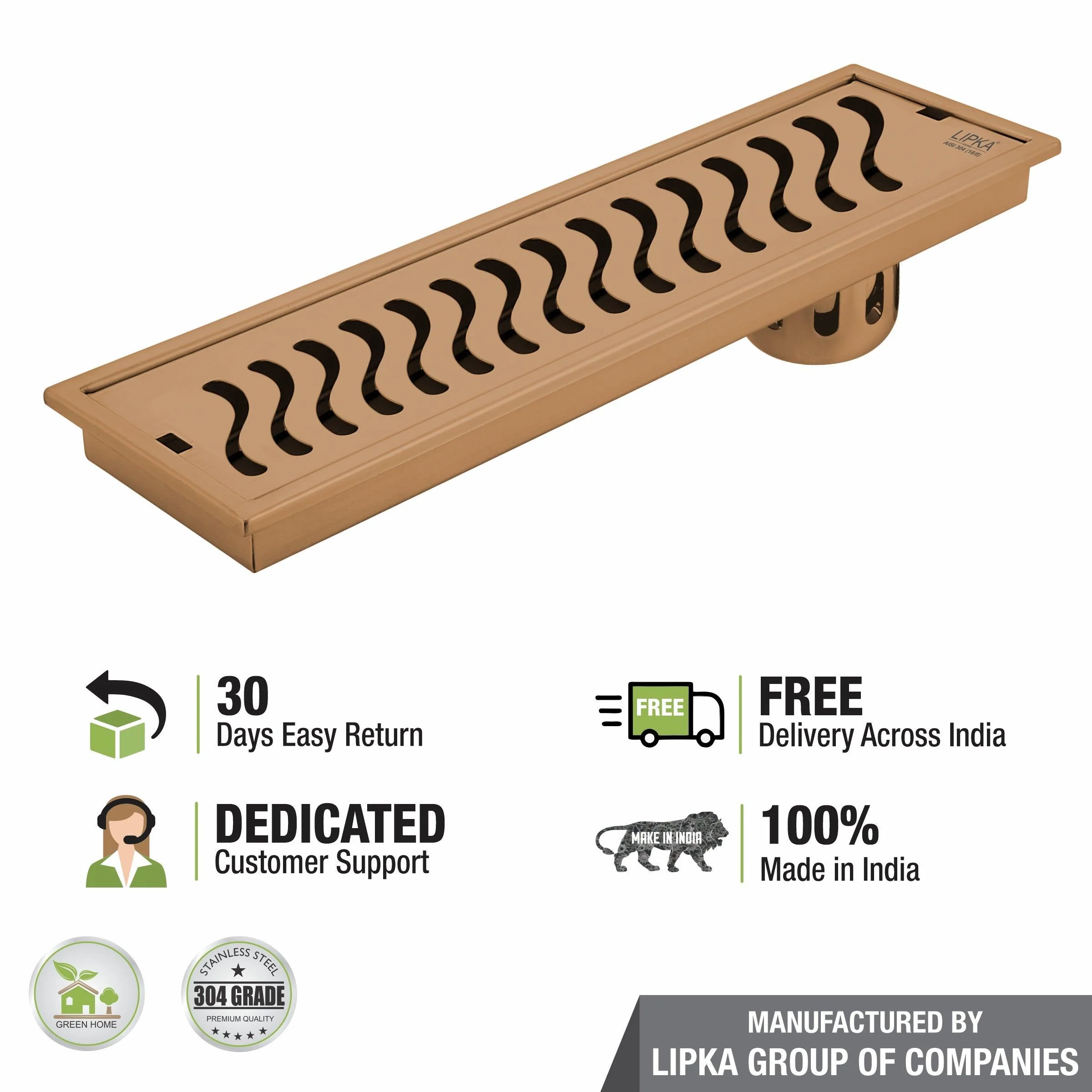 Wave Shower Drain Channel - Antique Copper (36 x 5 Inches) - LIPKA - Image 6