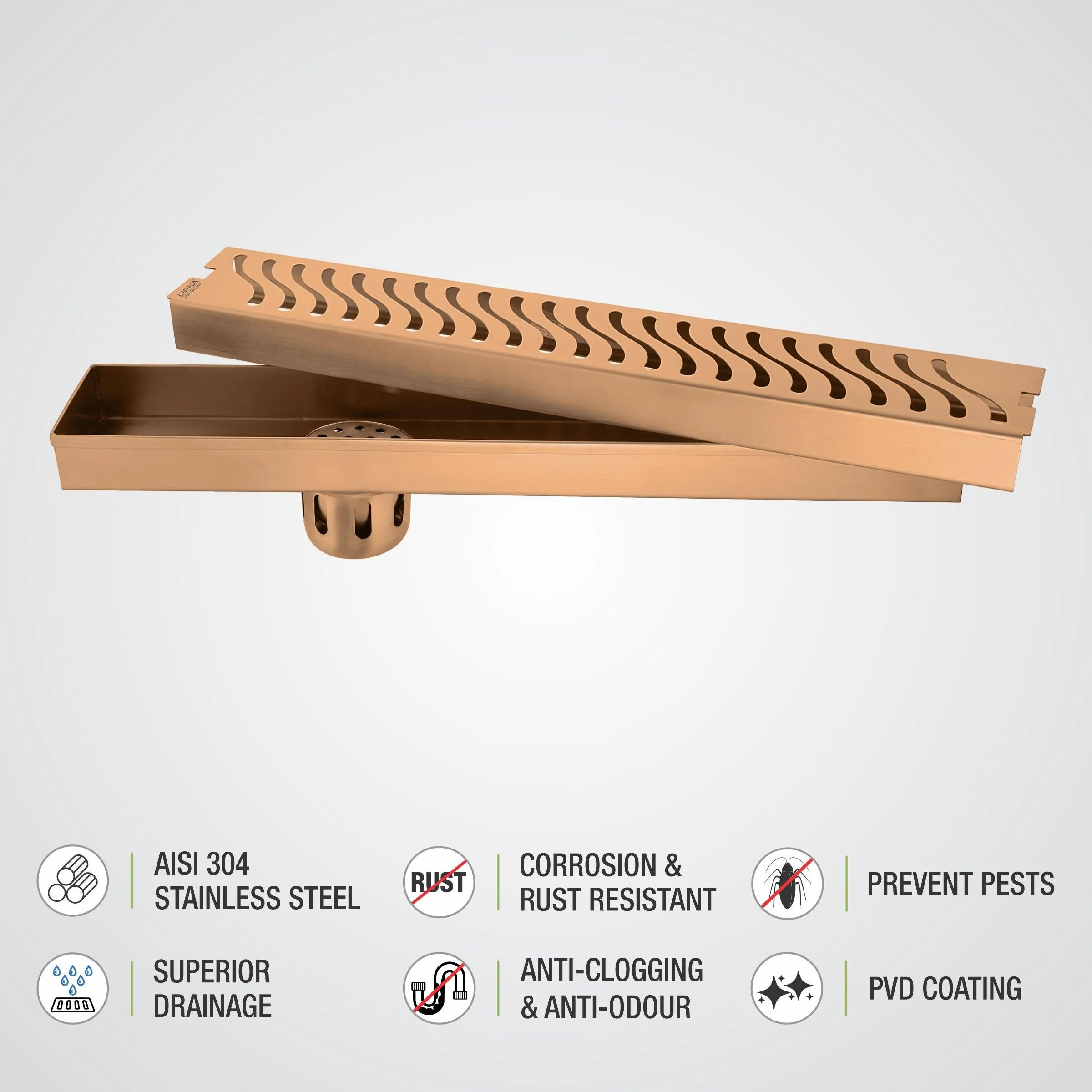 Wave Shower Drain Channel - Antique Copper (48 x 3 Inches) - LIPKA - Image 4
