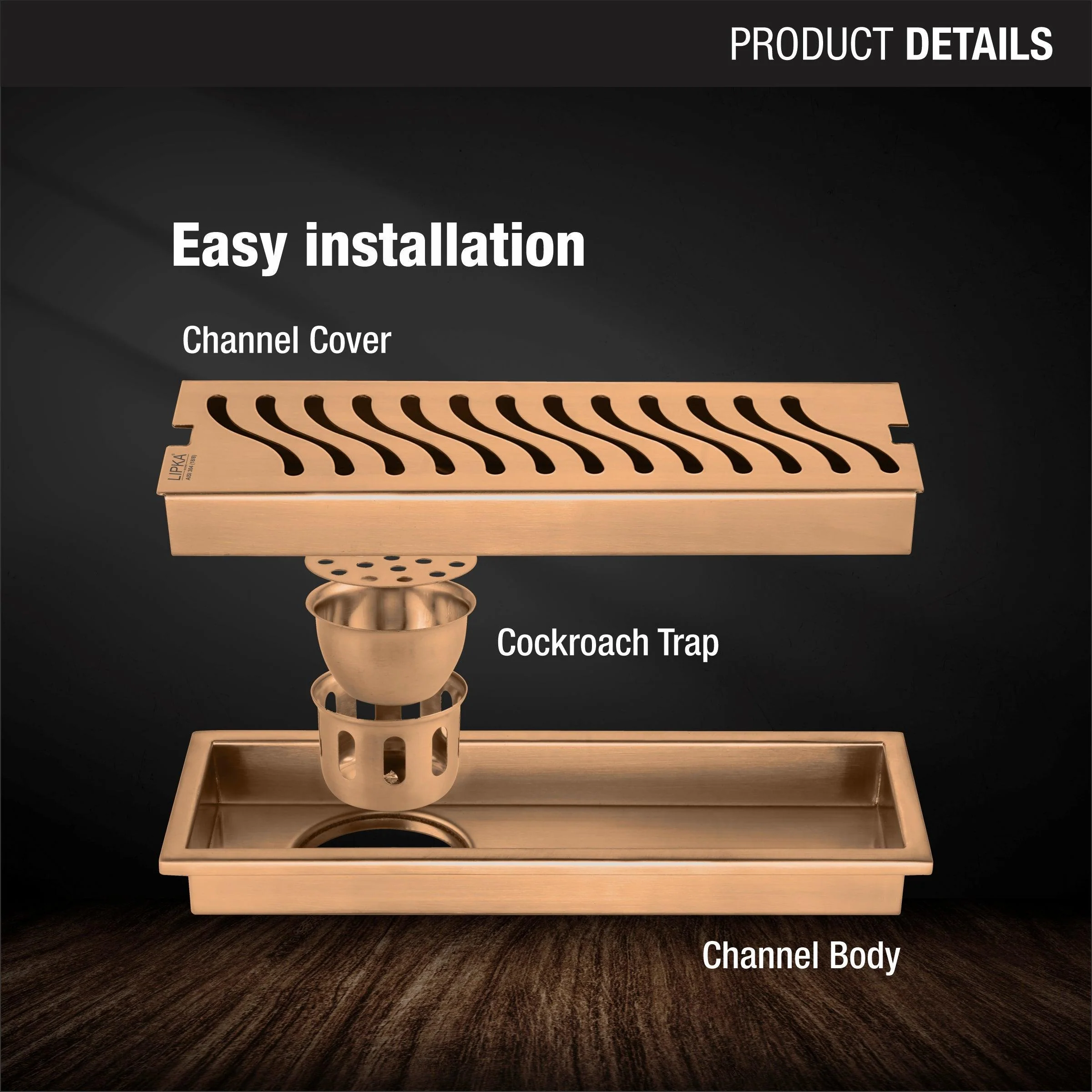 Wave Shower Drain Channel - Antique Copper (48 x 4 Inches) - LIPKA - Image 3