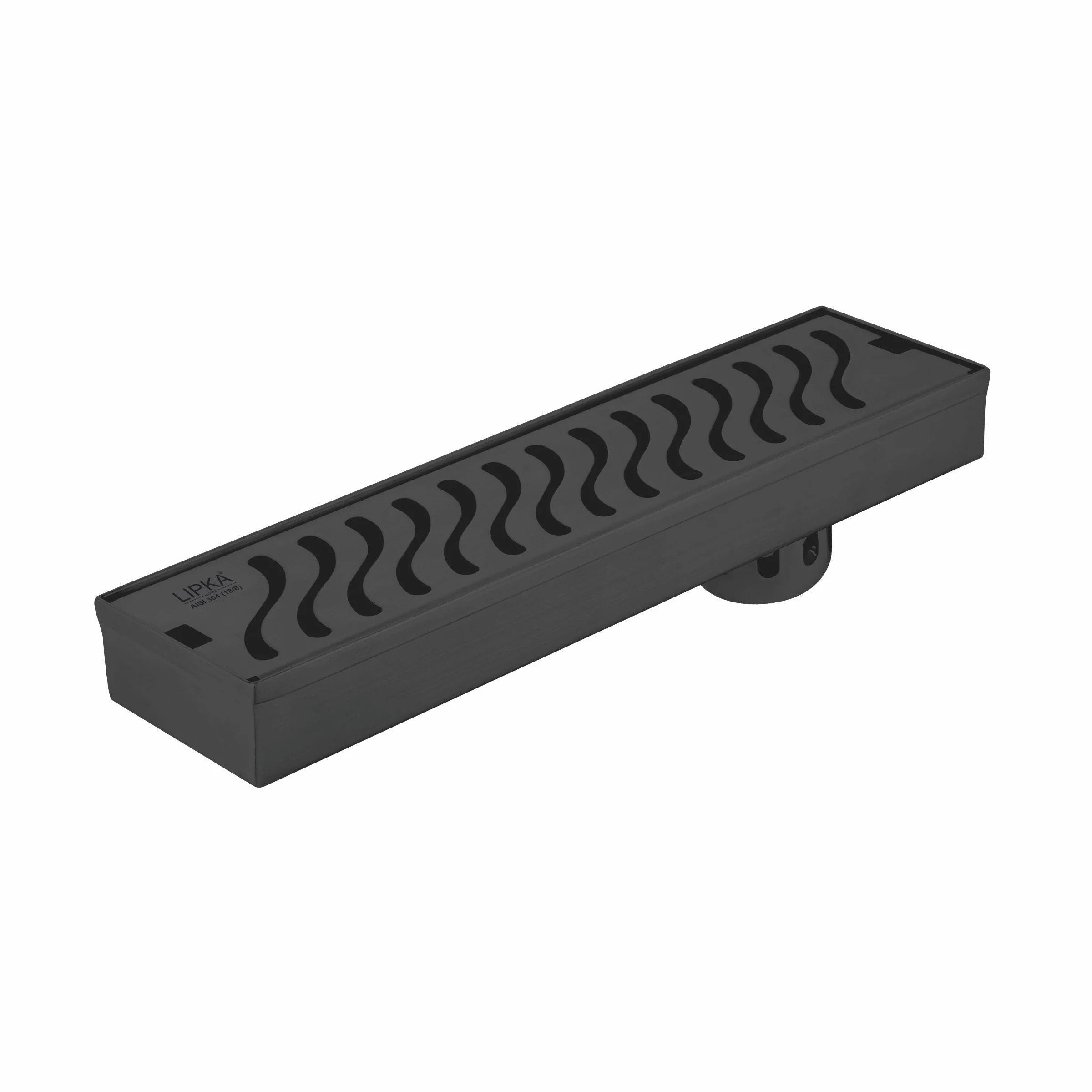 Wave Shower Drain Channel - Black (12 x 3 Inches) - LIPKA