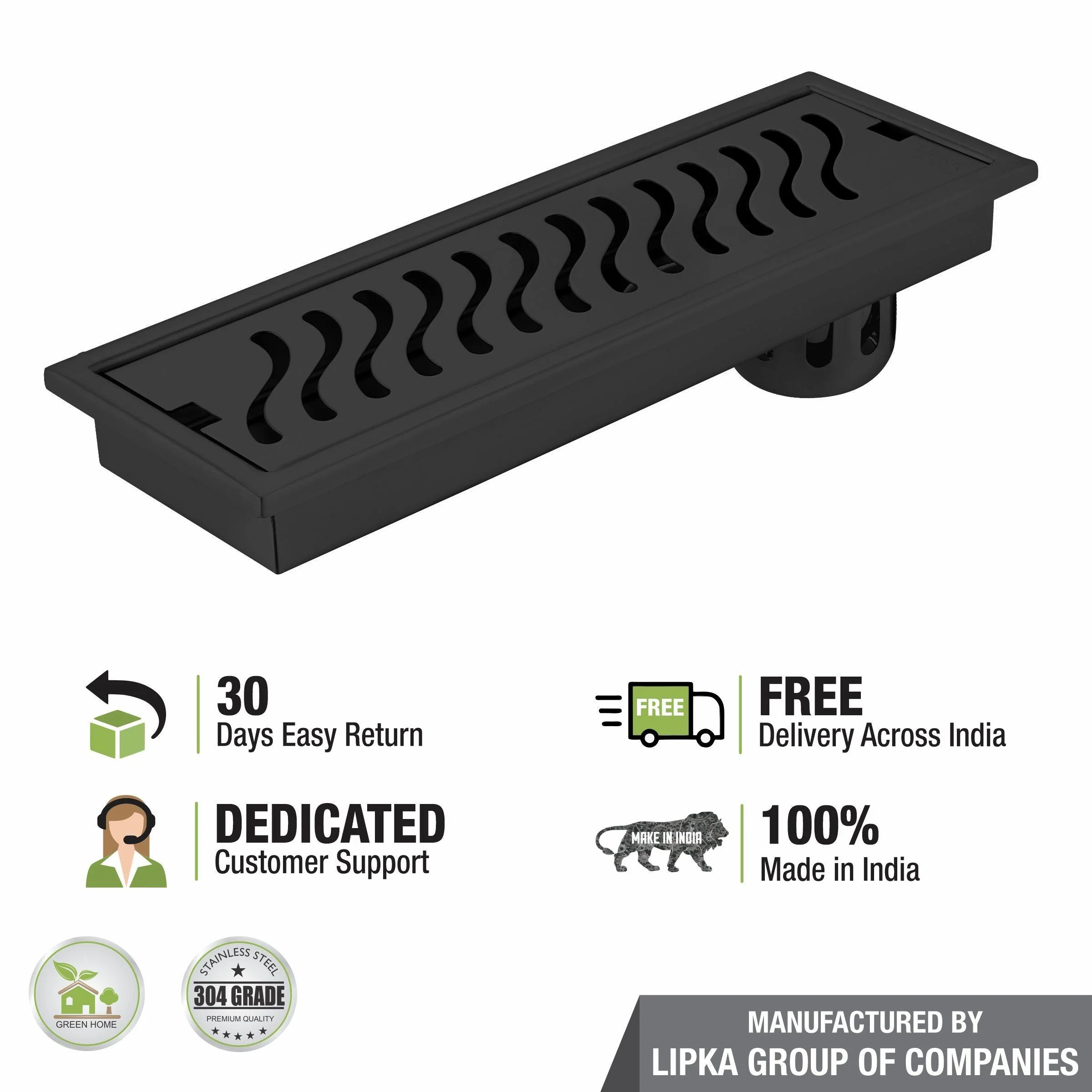 Wave Shower Drain Channel - Black (12 x 5 Inches) - LIPKA - Image 5