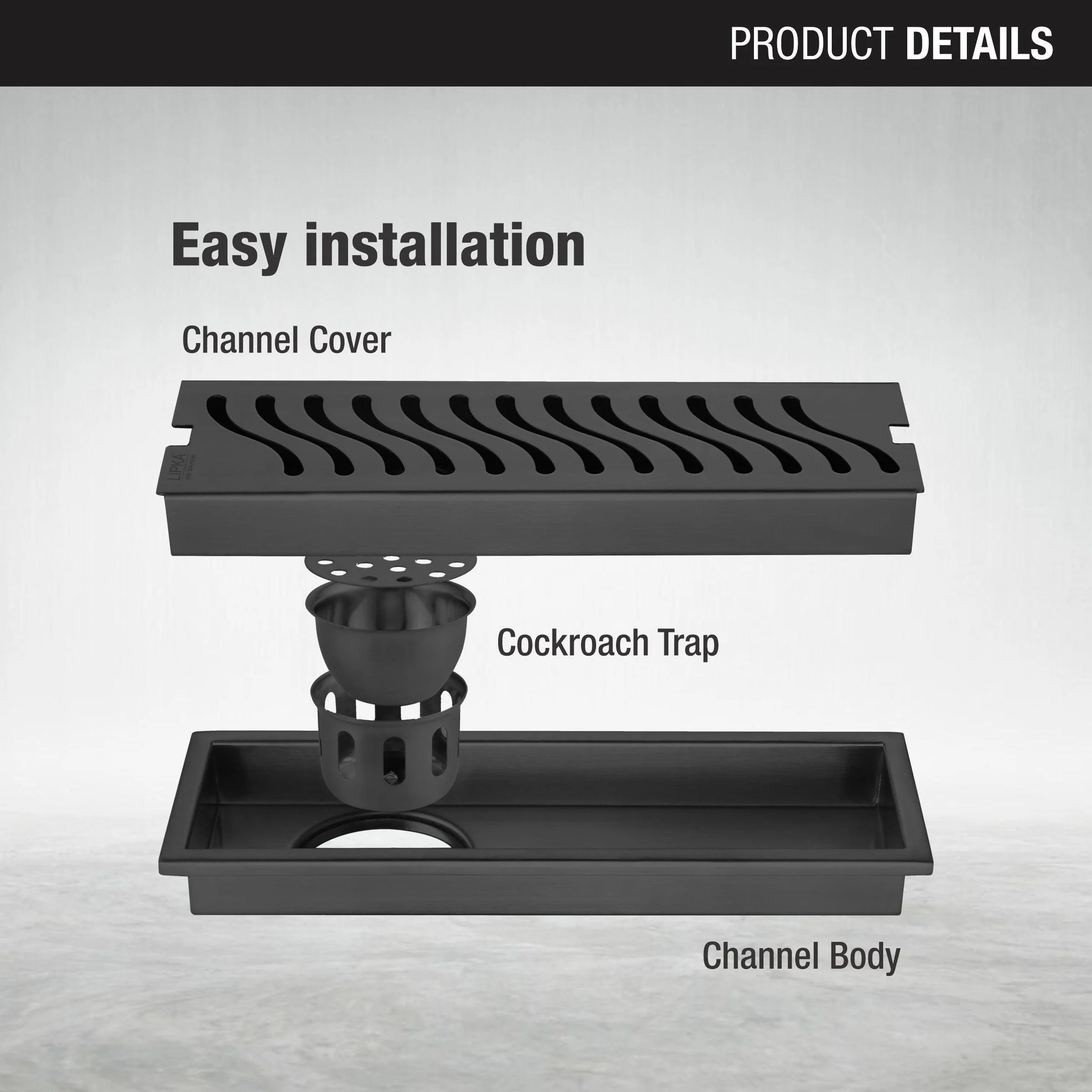 Wave Shower Drain Channel - Black (18 x 4 Inches) - LIPKA - Image 3