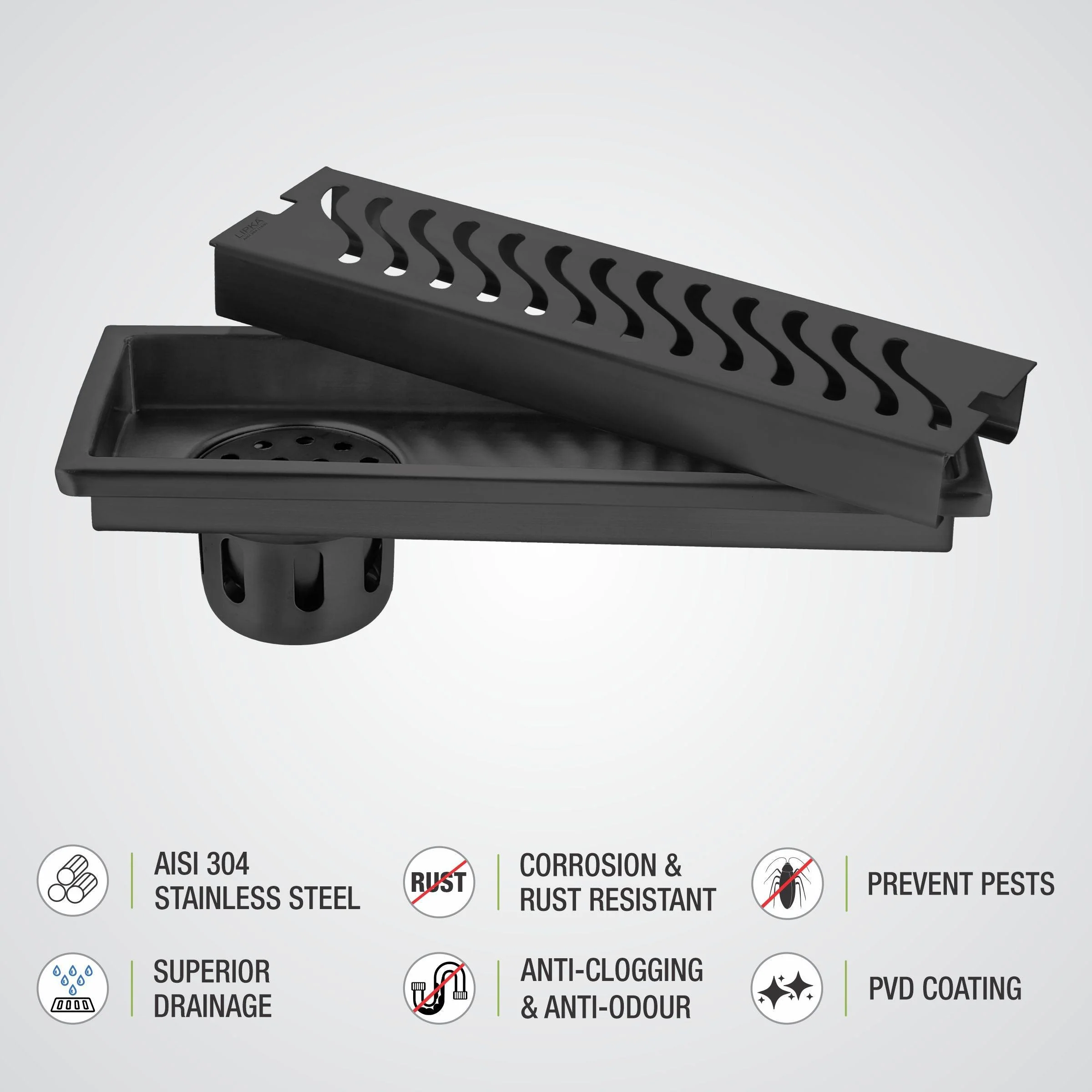 Wave Shower Drain Channel - Black (18 x 4 Inches) - LIPKA - Image 4