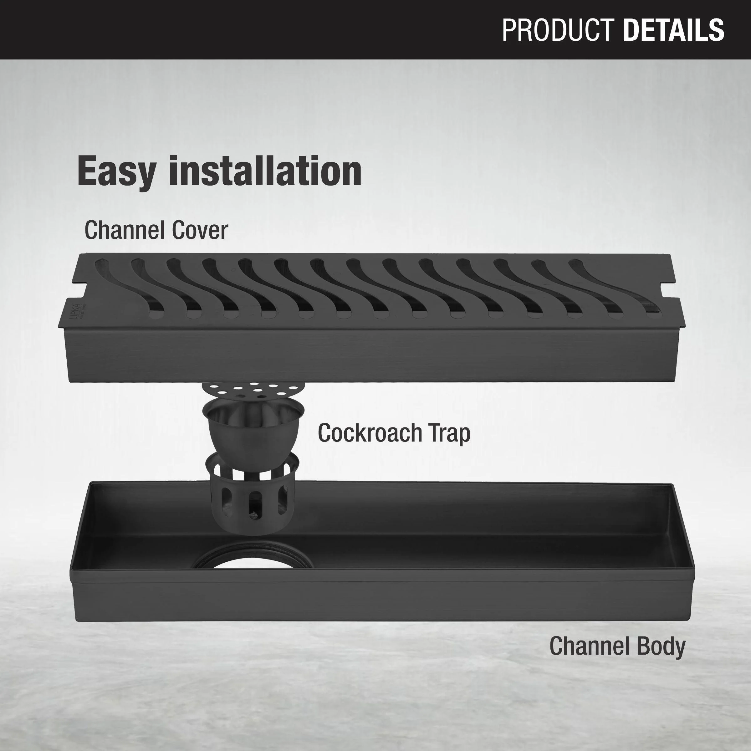 Wave Shower Drain Channel - Black (24 x 3 Inches) - LIPKA - Image 3