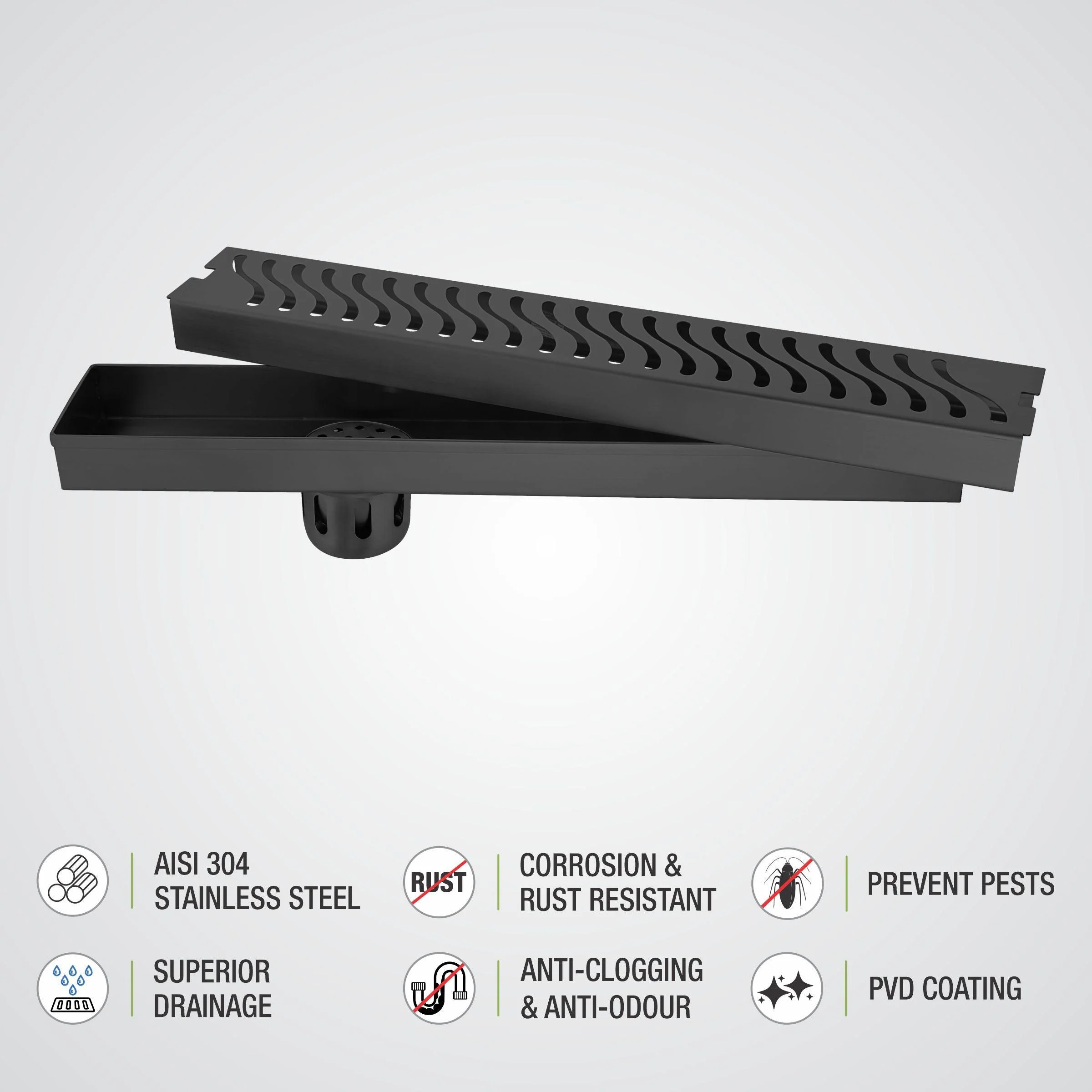 Wave Shower Drain Channel - Black (32 x 3 Inches) - LIPKA - Image 4