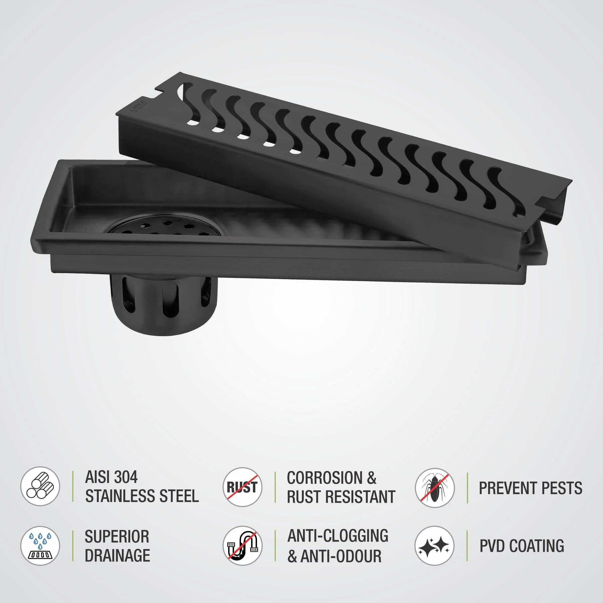 Wave Shower Drain Channel - Black (32 x 4 Inches) - LIPKA - Image 4