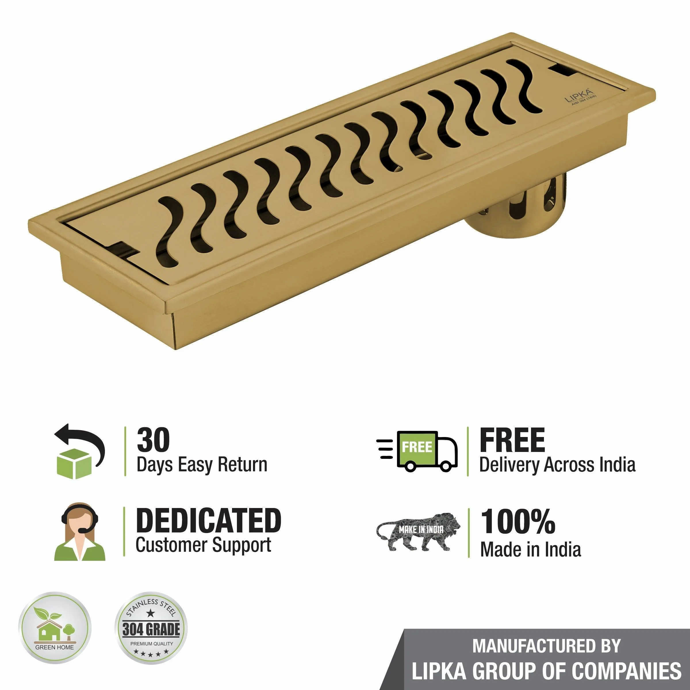 Wave Shower Drain Channel - Yellow Gold (12 x 5 Inches) - LIPKA - Image 6