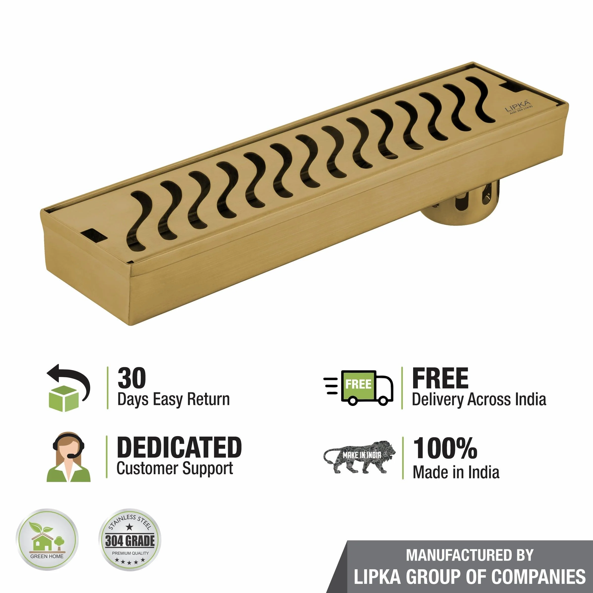 Wave Shower Drain Channel - Yellow Gold (18 x 3 Inches) - LIPKA - Image 6