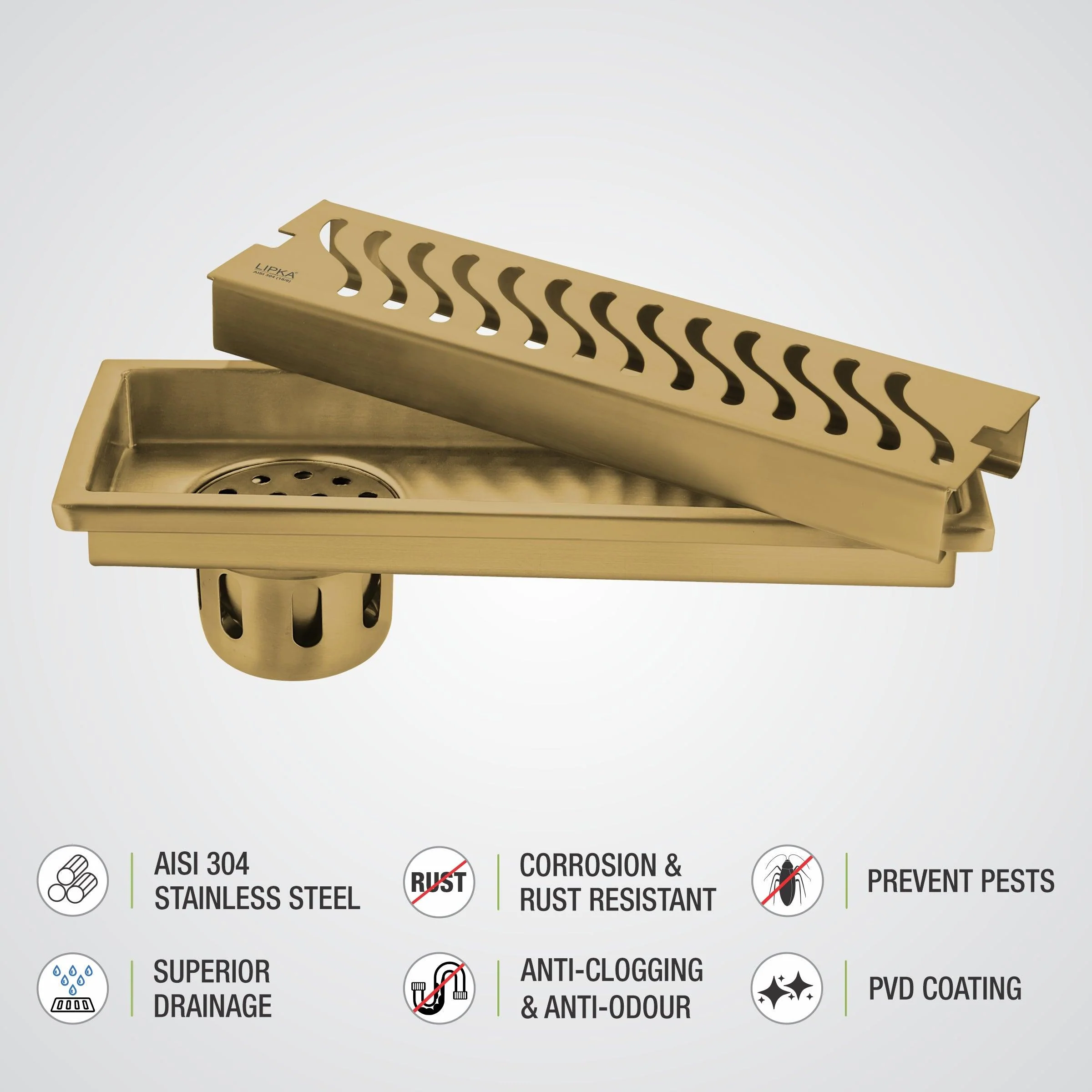 Wave Shower Drain Channel - Yellow Gold (32 x 4 Inches) - LIPKA - Image 4